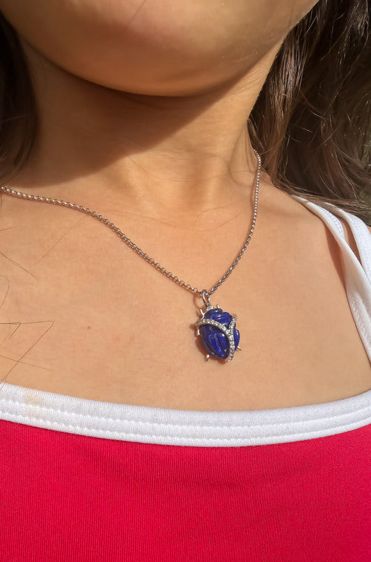 Lapis scarab hand carved sterling silver gift for her good luck scarab pendant natural stone scarab pendant dainty mini scarab Egyptian