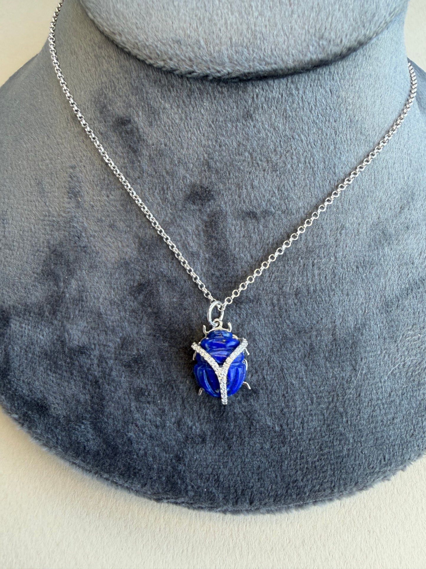 Lapis scarab hand carved sterling silver gift for her good luck scarab pendant natural stone scarab pendant dainty mini scarab Egyptian