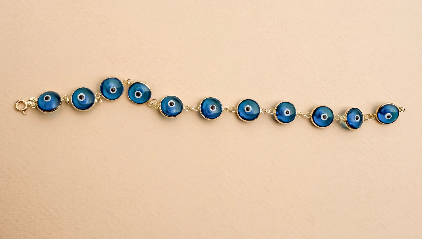 Blue Evil eye tennis bracelet 14k gold tennis turquoise evil eye round glass light blue evil eye bracelet protection glass evil eye gold