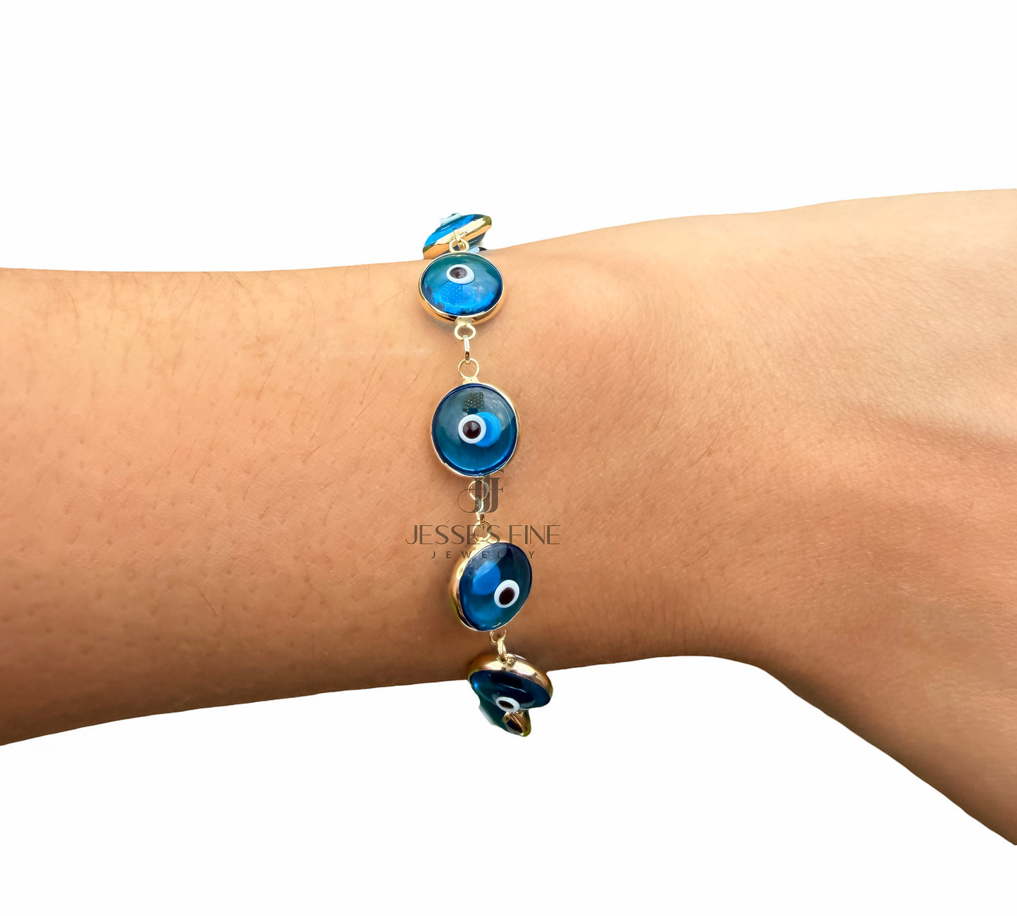 Blue Evil eye tennis bracelet 14k gold tennis turquoise evil eye round glass light blue evil eye bracelet protection glass evil eye gold