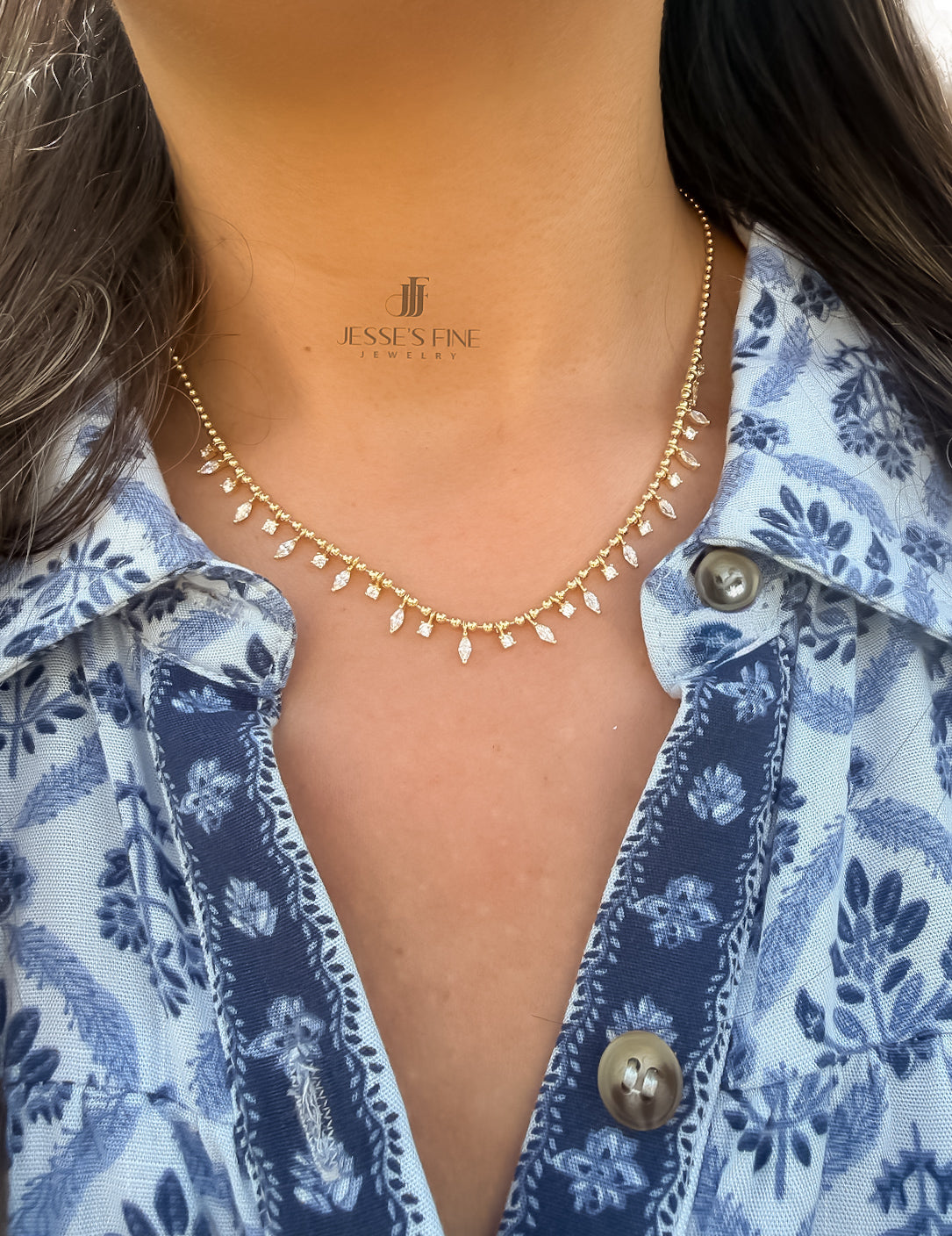 Dainty Marquise Stone Fringe Necklace