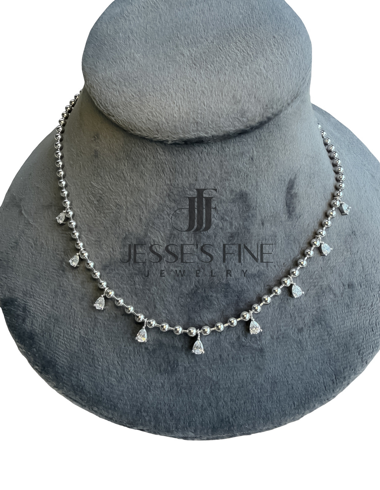 Sterling Silver Pear CZ Dangle Drop Necklace – Minimalist Ball Chain Jewelry
