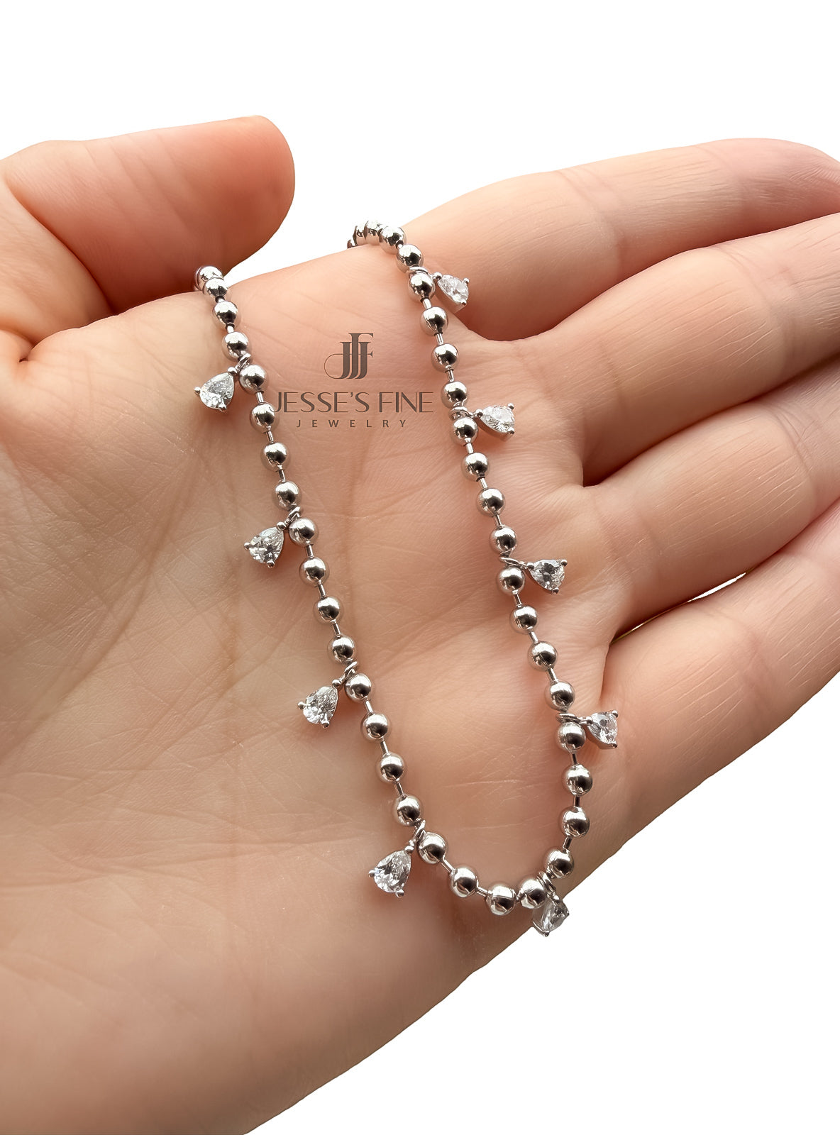 Sterling Silver Pear CZ Dangle Drop Necklace – Minimalist Ball Chain Jewelry