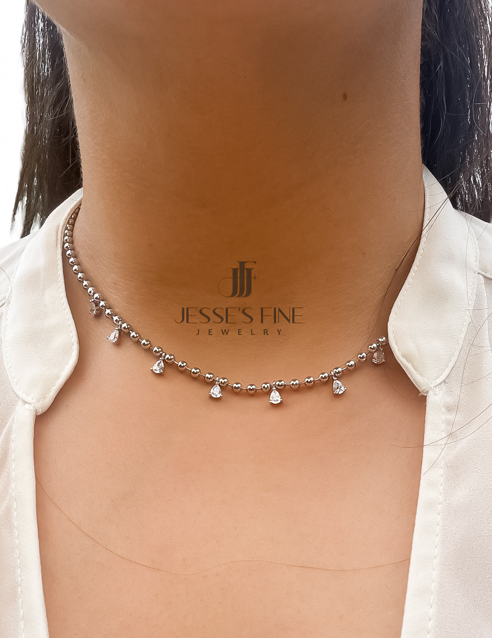 Sterling Silver Pear CZ Dangle Drop Necklace – Minimalist Ball Chain Jewelry