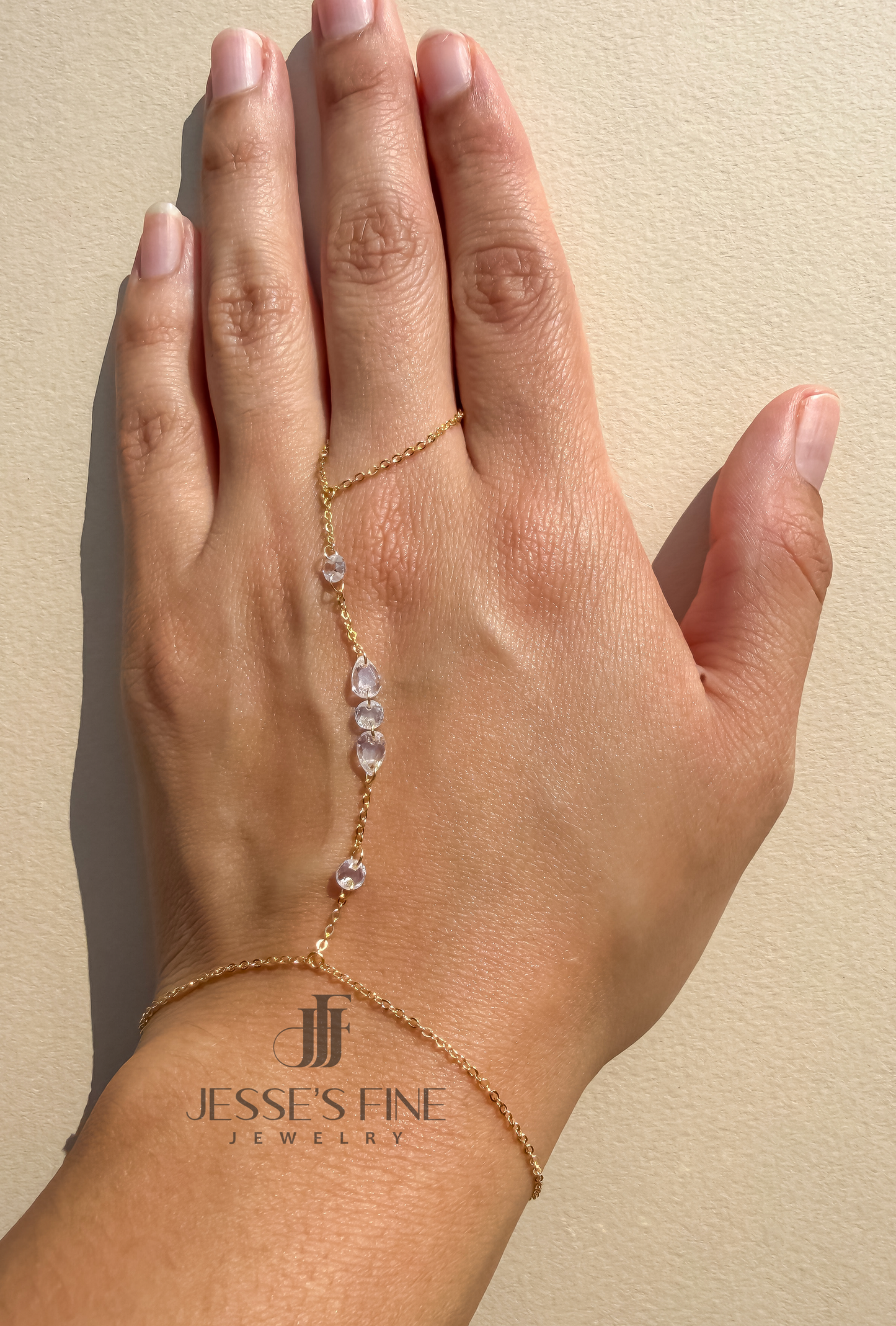 Floating handchain crystal gold plated  Silver Hand Chain Bracelet