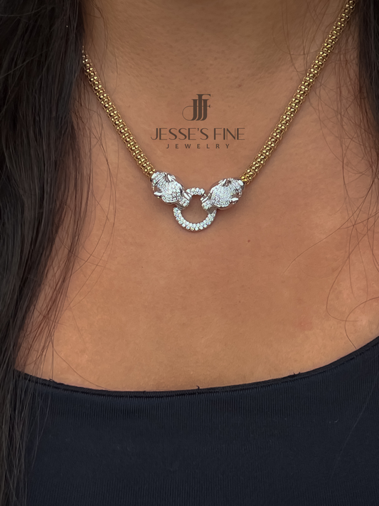 Double Panther necklace gold and silver jaguar Jewelry cz Necklace Jewelry statement necklace gift for her silver statement jaguar chain
