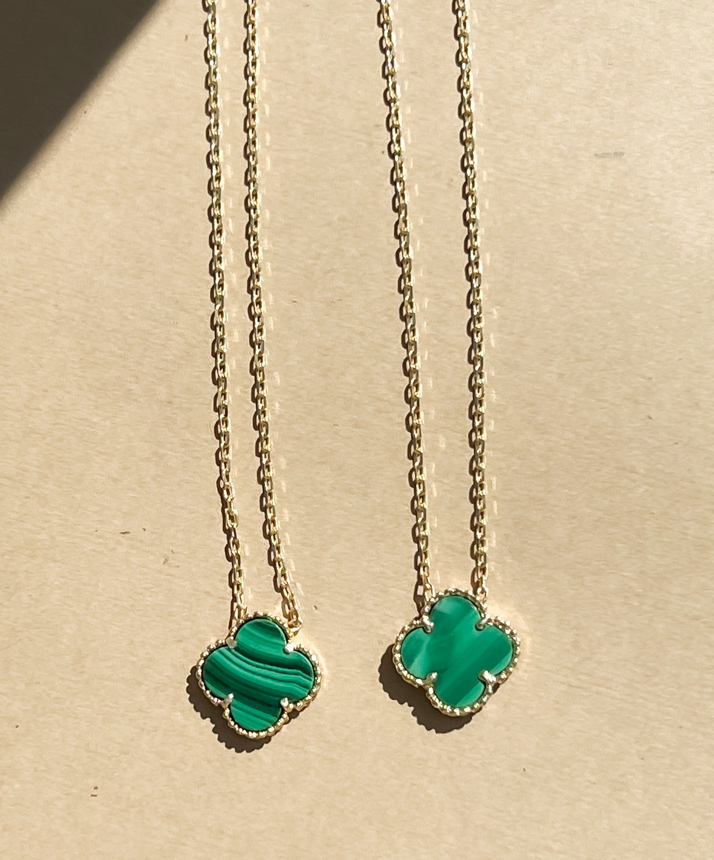 Green clover flower necklace 14k yellow gold single green flower necklace