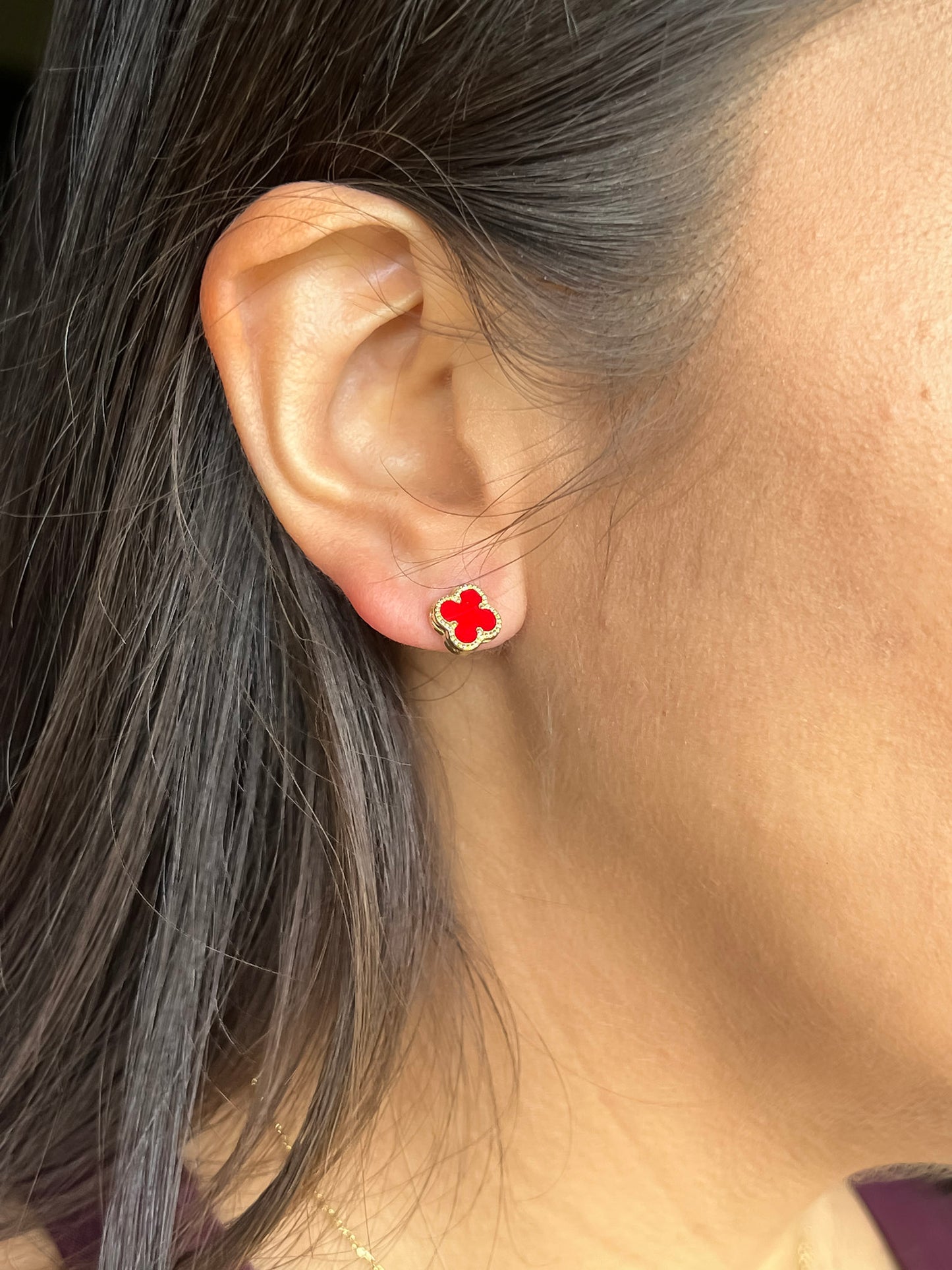 Mini clover earrings 10k gold red clover earrings