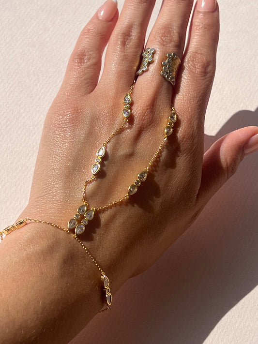 Pear bezel handchain bracelet pear cz open bezel handchain bracelet trendy hand chain bracelet statement open handchain pear bezel for her