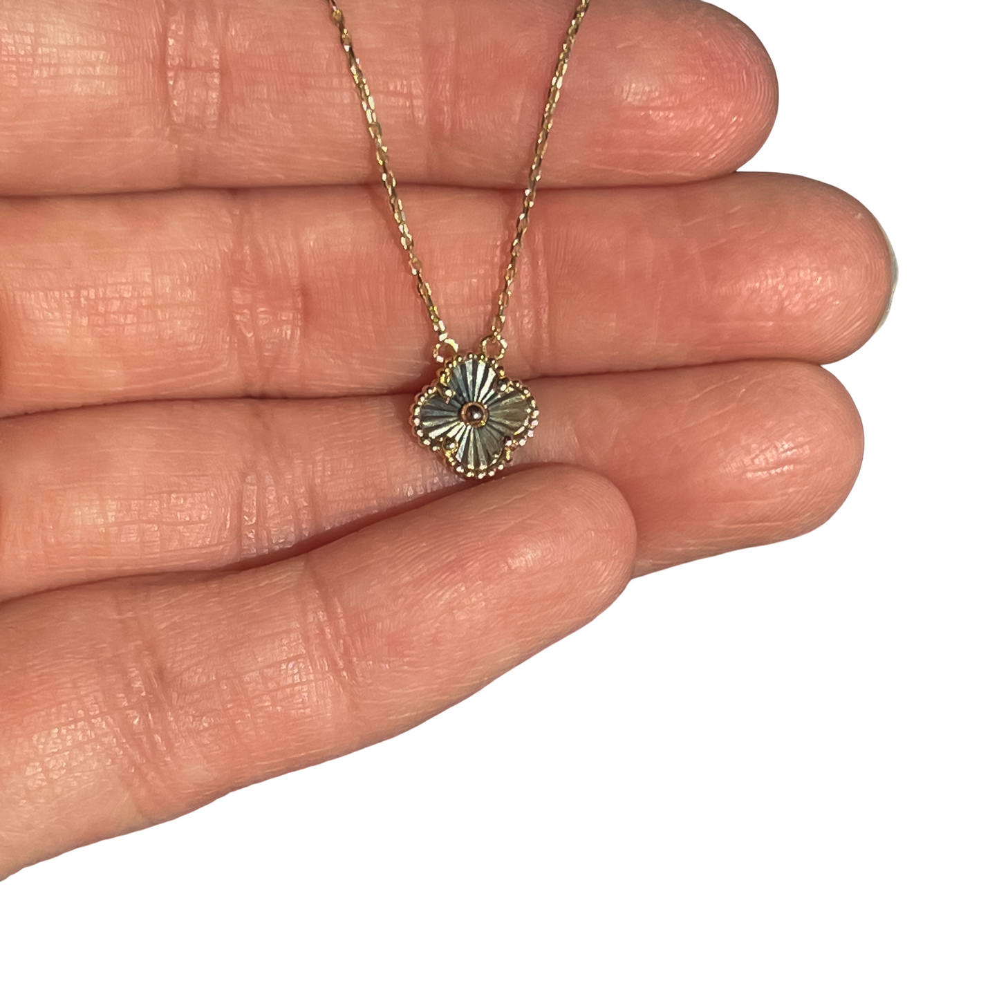 Dainty 10k yellow gold mini sunburst clover necklace