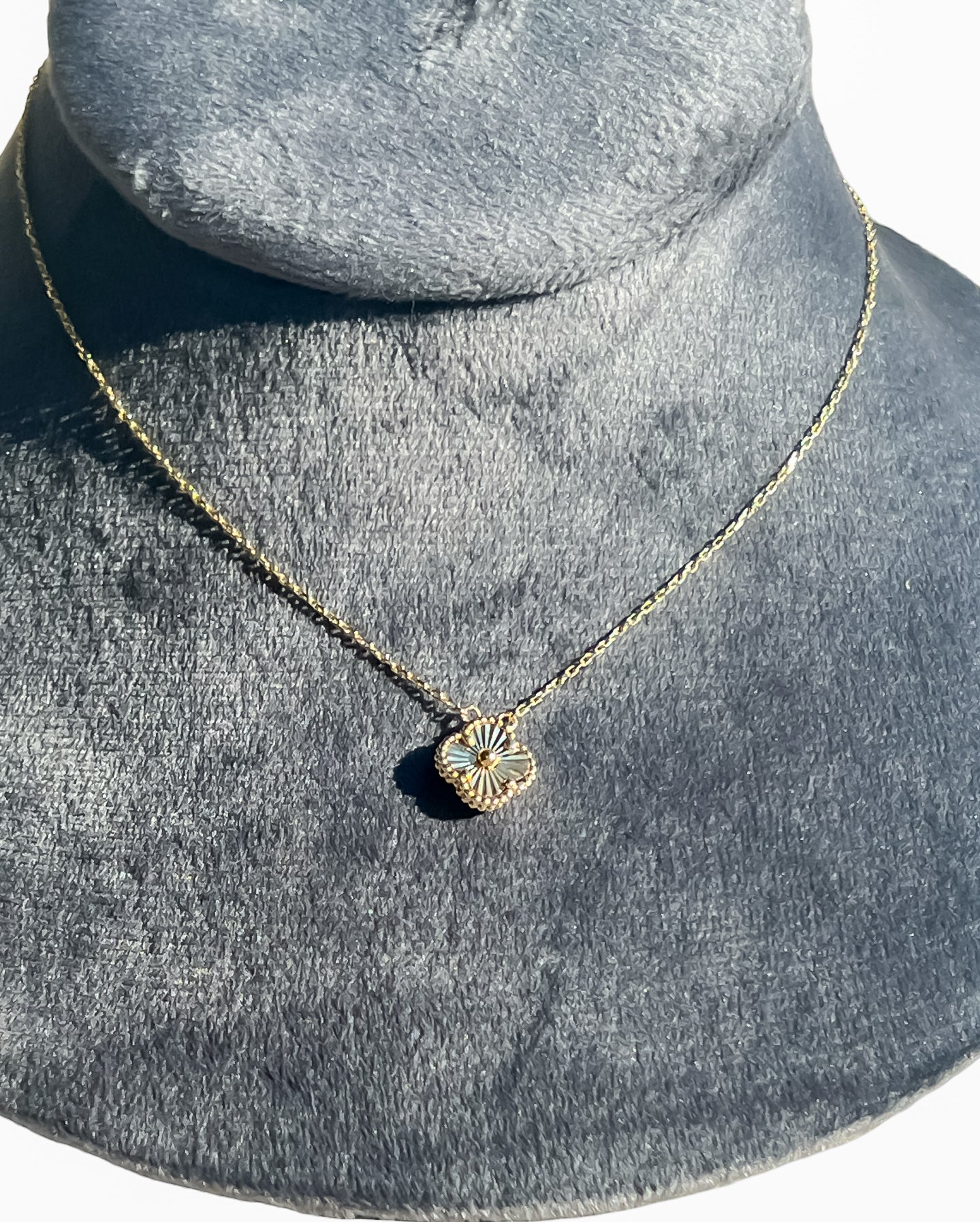 Dainty 10k yellow gold mini sunburst clover necklace