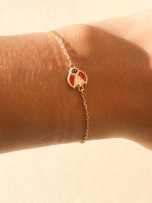 Dainty 10k gold ladybug bracelet
