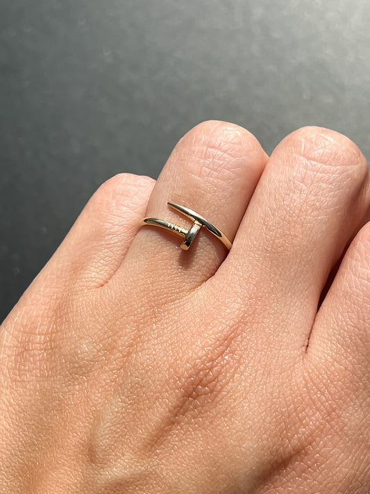 Dainty 10k gold nail inspired ring