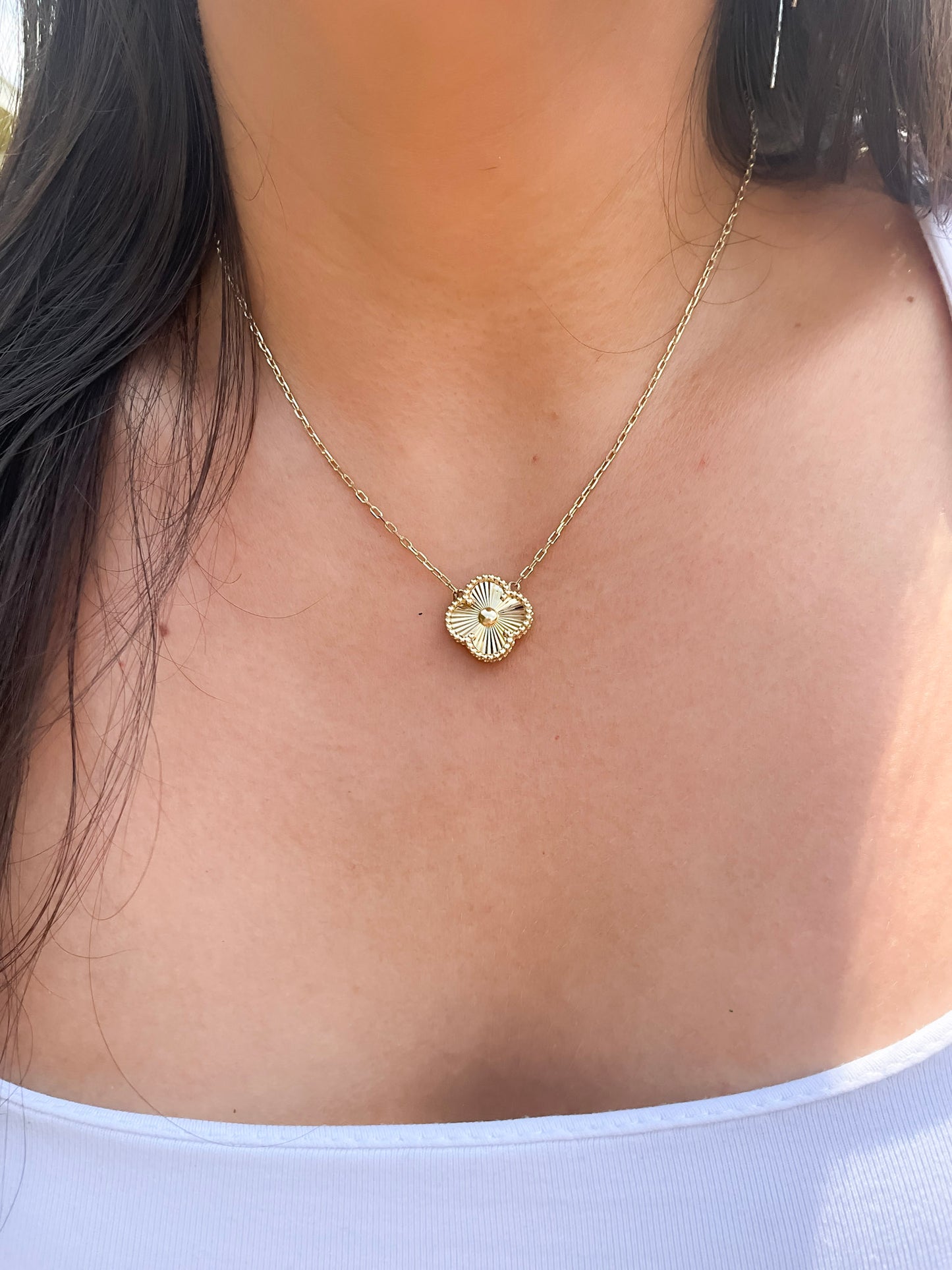 Gold sunburst clover necklace 14k gold