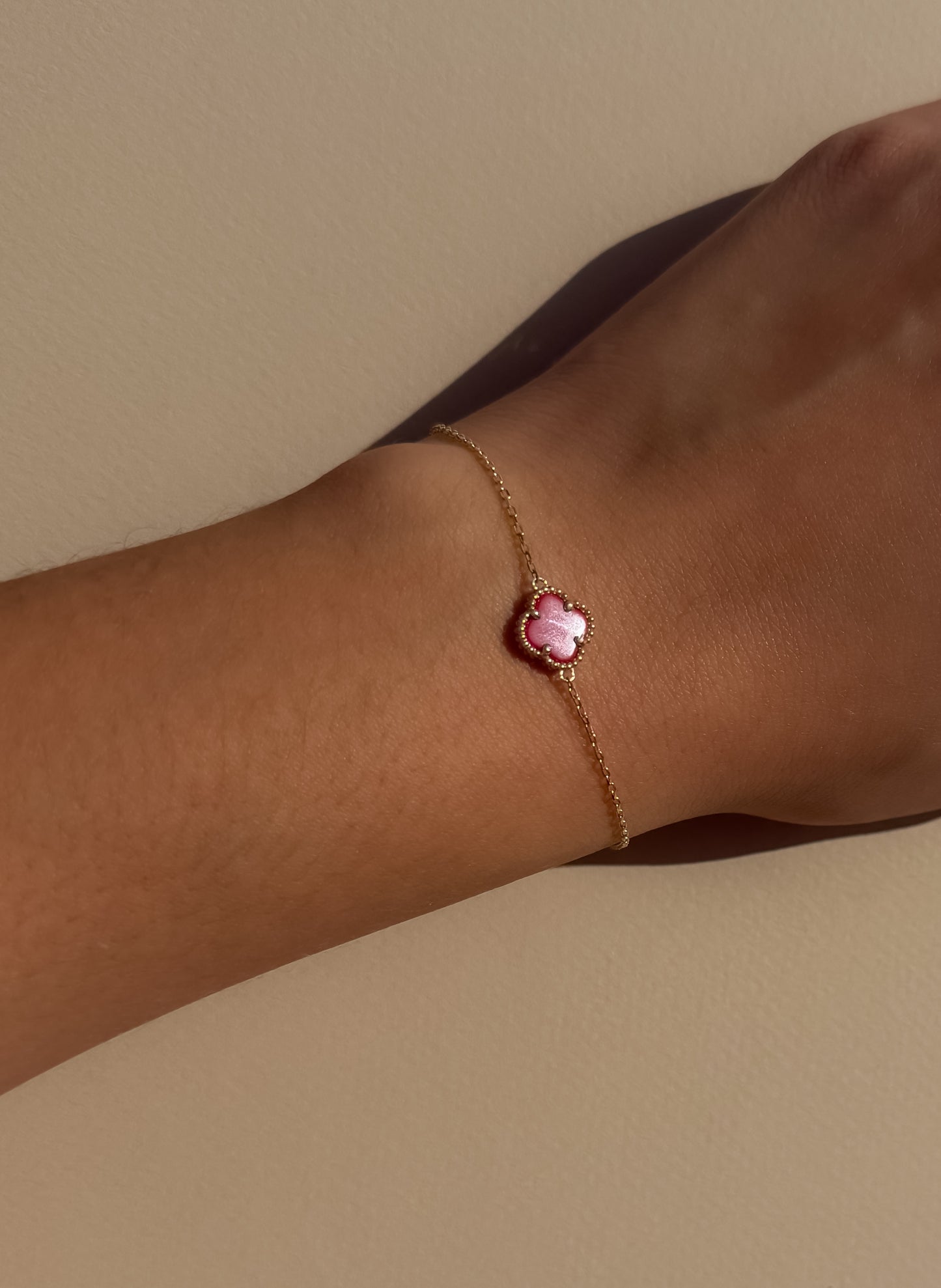 Dainty red clover bracelet