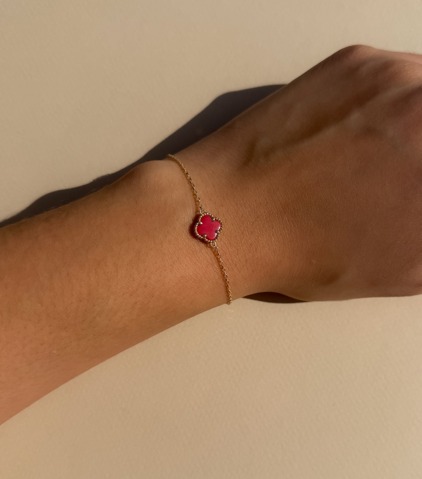 Dainty red clover bracelet