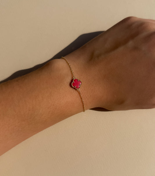 Dainty red clover bracelet
