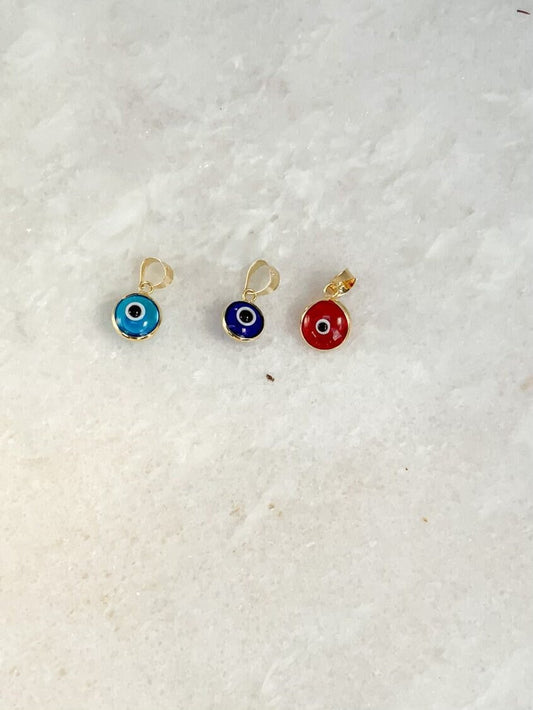 Mini round Blue Evil Eye puffed Pendant Gold Good Luck Round Protection Jewelry dainty Evil Eye Pendant gift for friend amulet pendant