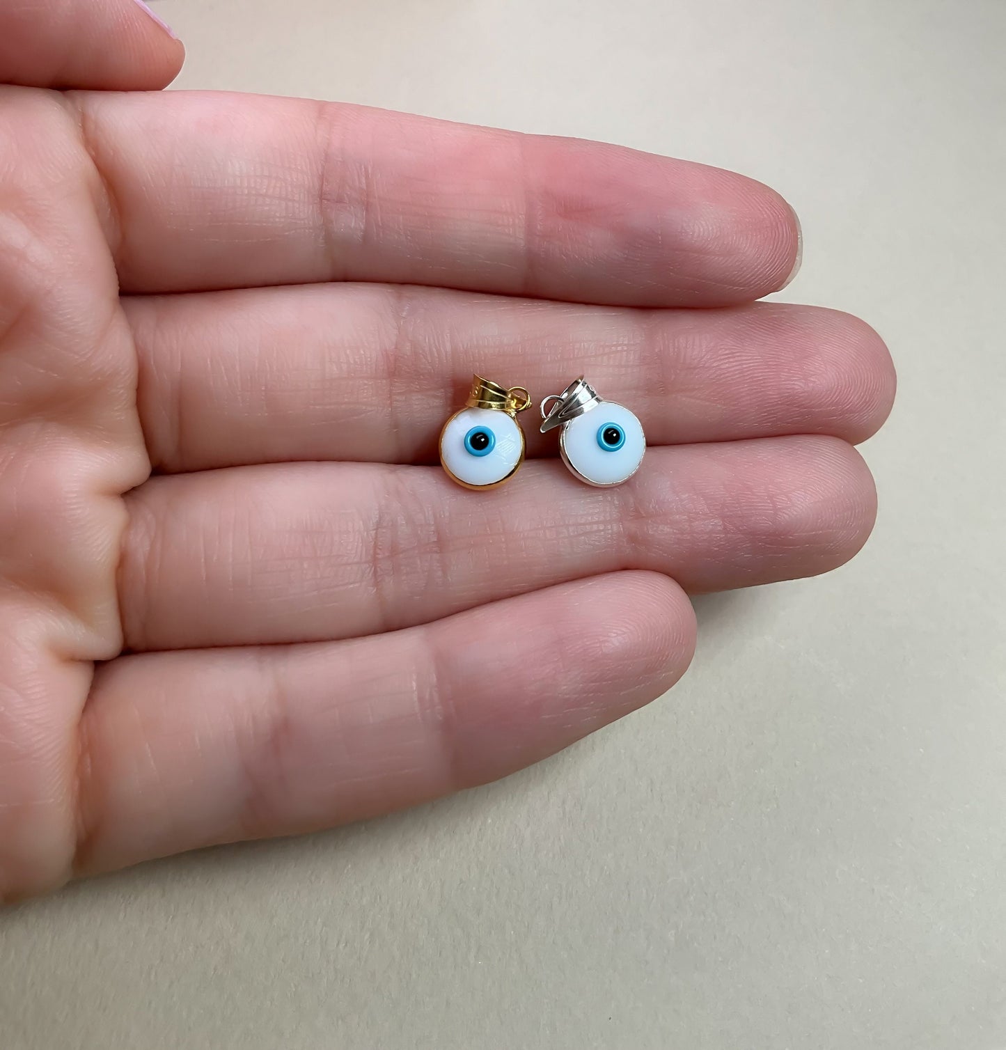 Bezel round dainty white Evil Eye puffed Pendant silver and gold plated Good Luck Round Protection Jewelry dainty Pendant amulet charm