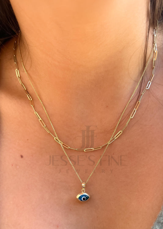 Evil eye shaped 14K gold high polish pendant ocean blue evil eye pendant protection amulet pendant dainty evil eye pendant protection