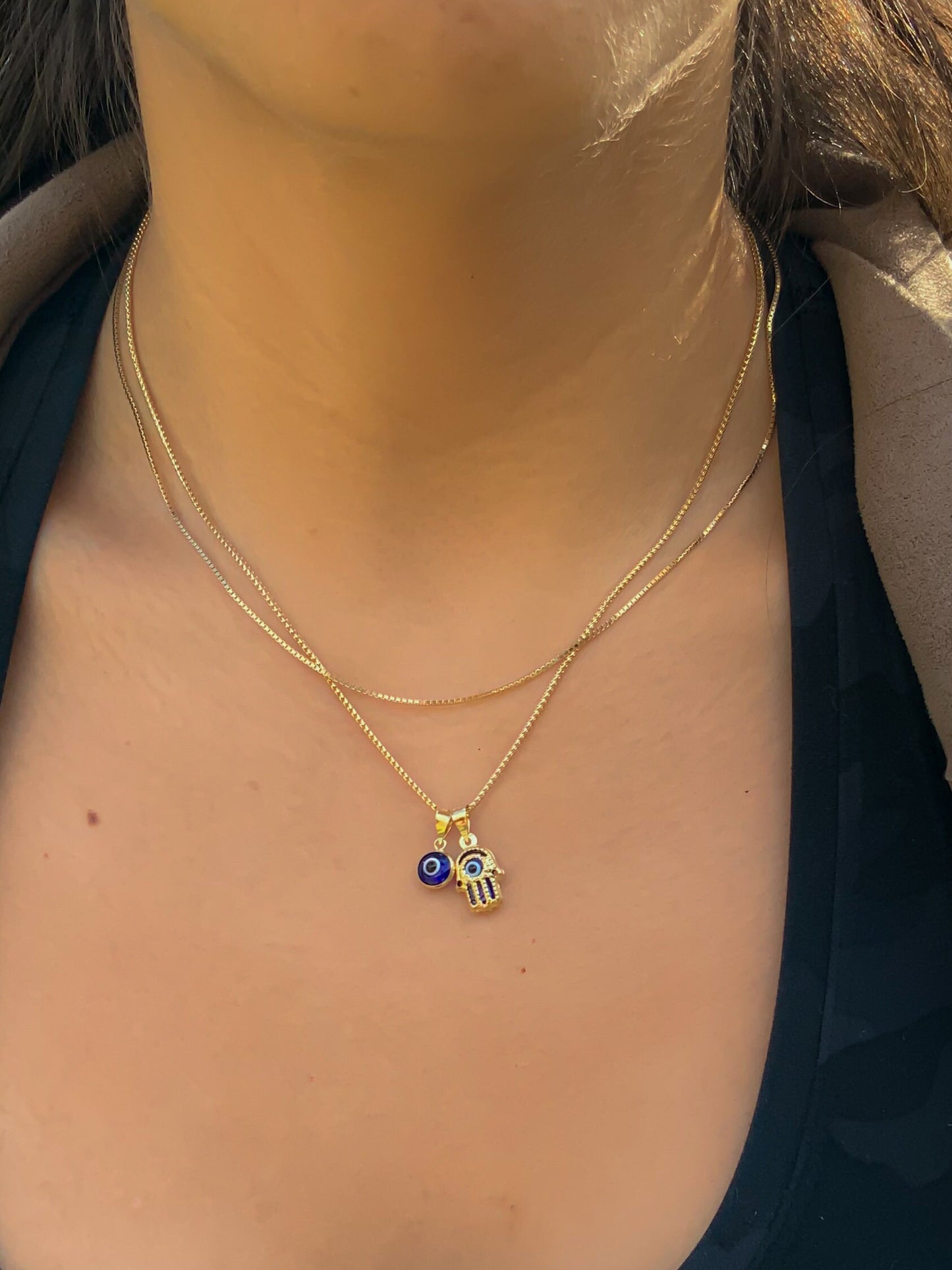 Mini round Blue Evil Eye puffed Pendant Gold Good Luck Round Protection Jewelry dainty Evil Eye Pendant gift for friend amulet pendant
