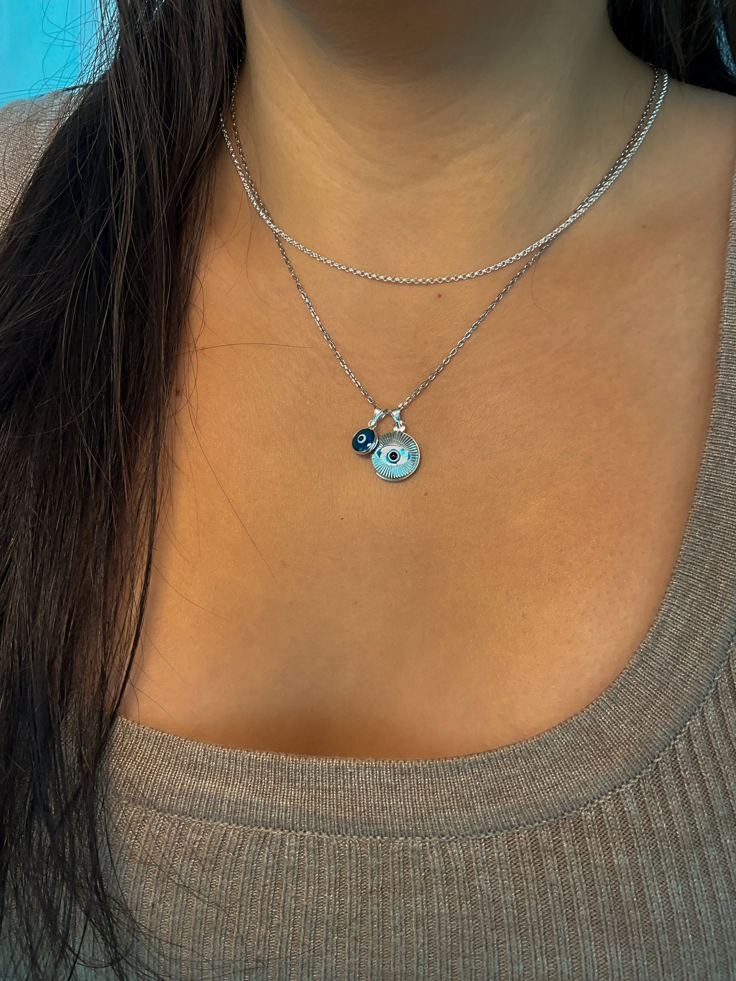 Bezel round dainty white Evil Eye puffed Pendant silver and gold plated Good Luck Round Protection Jewelry dainty Pendant amulet charm