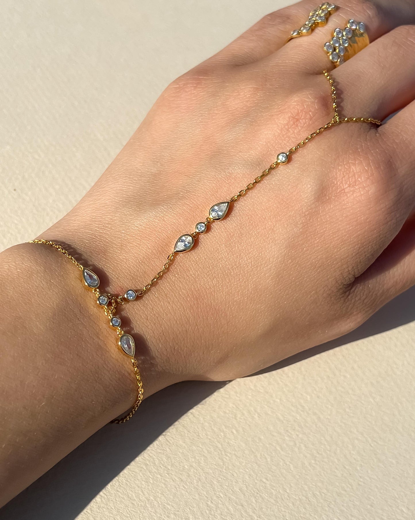 Silver Hand Chain Bridal Handchain Bracelet Silver Sahmaran Finger Bracelet Dainty HandChain Bracelet Bezel CZ stone Handchain bezel pear cz