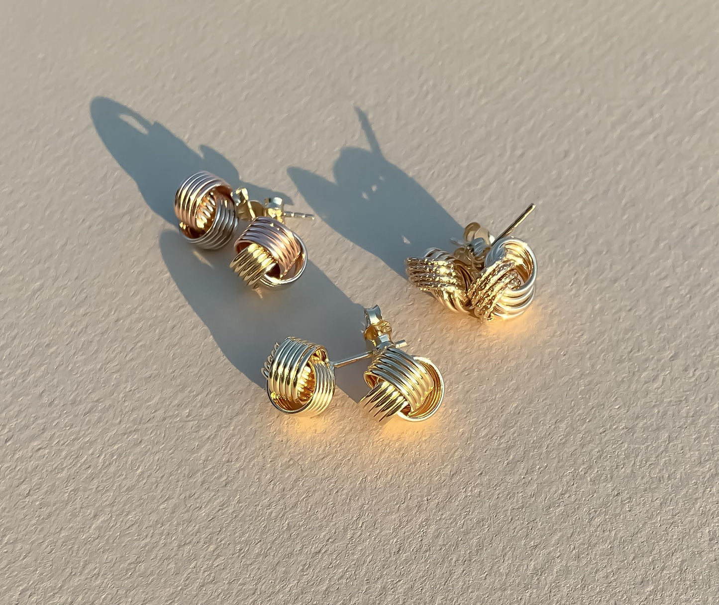 Mini real gold love knot earring three gold love knot earrings bridesmaid earring wedding day earring gift for her Italian love knot earring