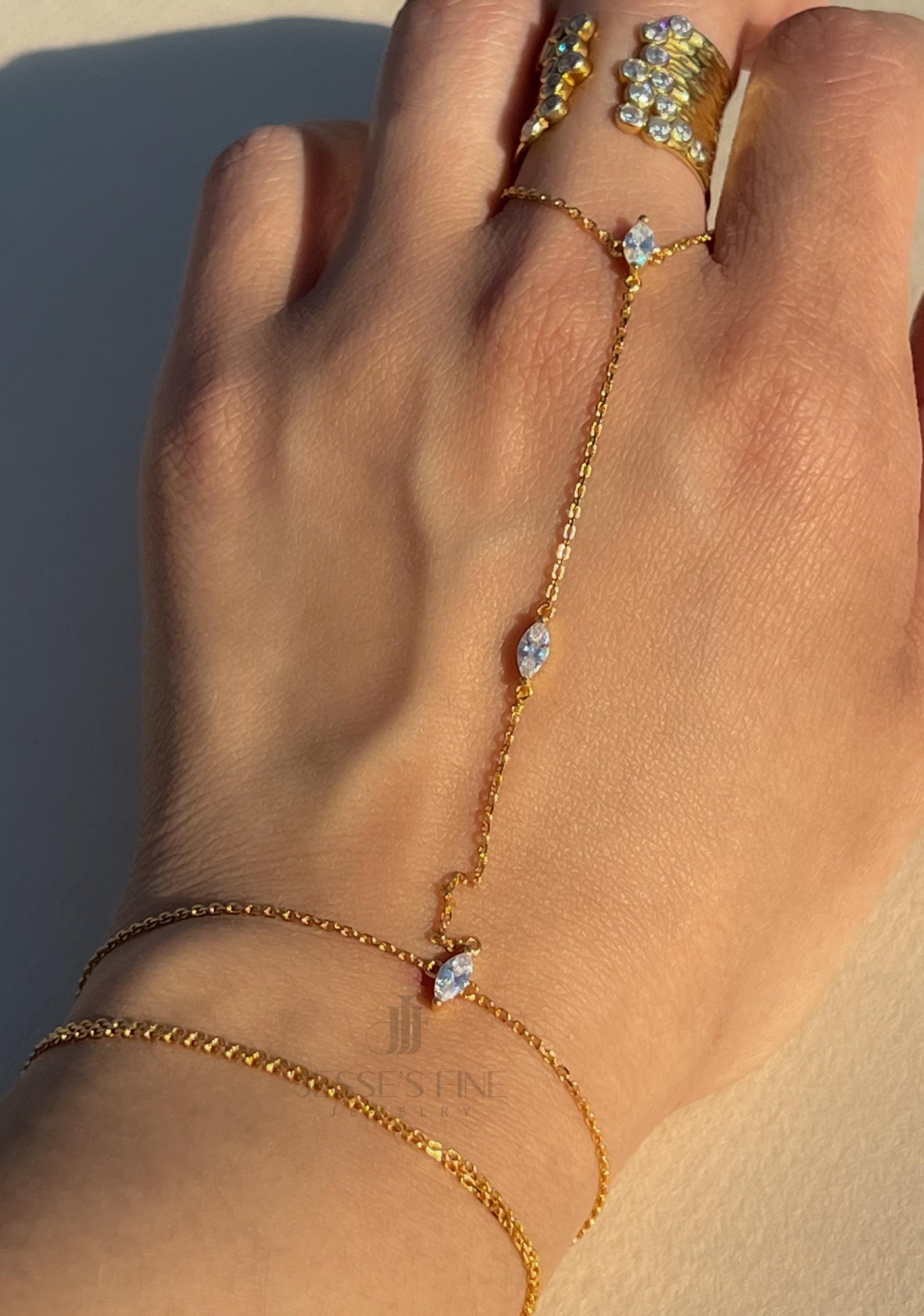 Silver double wrap dainty marquise stone handchain bracelet CZ gold plated hand chain bracelet trendy hand chain bracelet gift for her