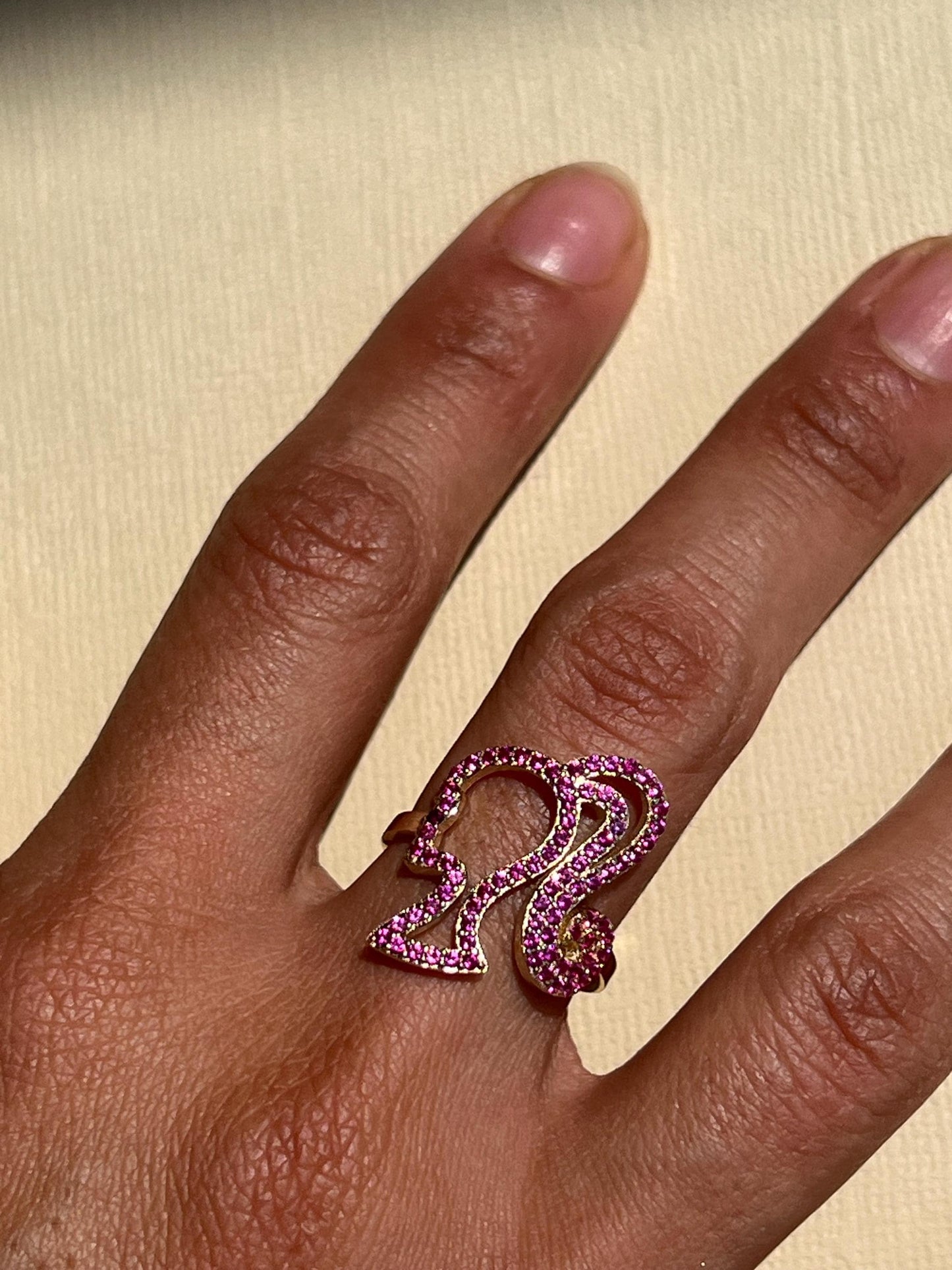 Barbie pink ring pink girly ring teenager pink CZ ring gold and pink ring doll ring statement pink CZ ring gift for her  valentines gift ring