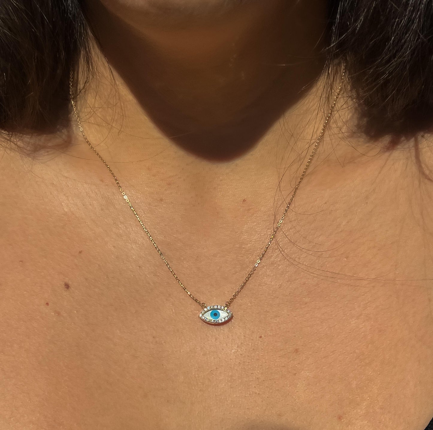 White Evil eye necklace mother of pearl evil eye pendant dainty blue and white evil eye necklace CZ evil eye necklace protection amulet