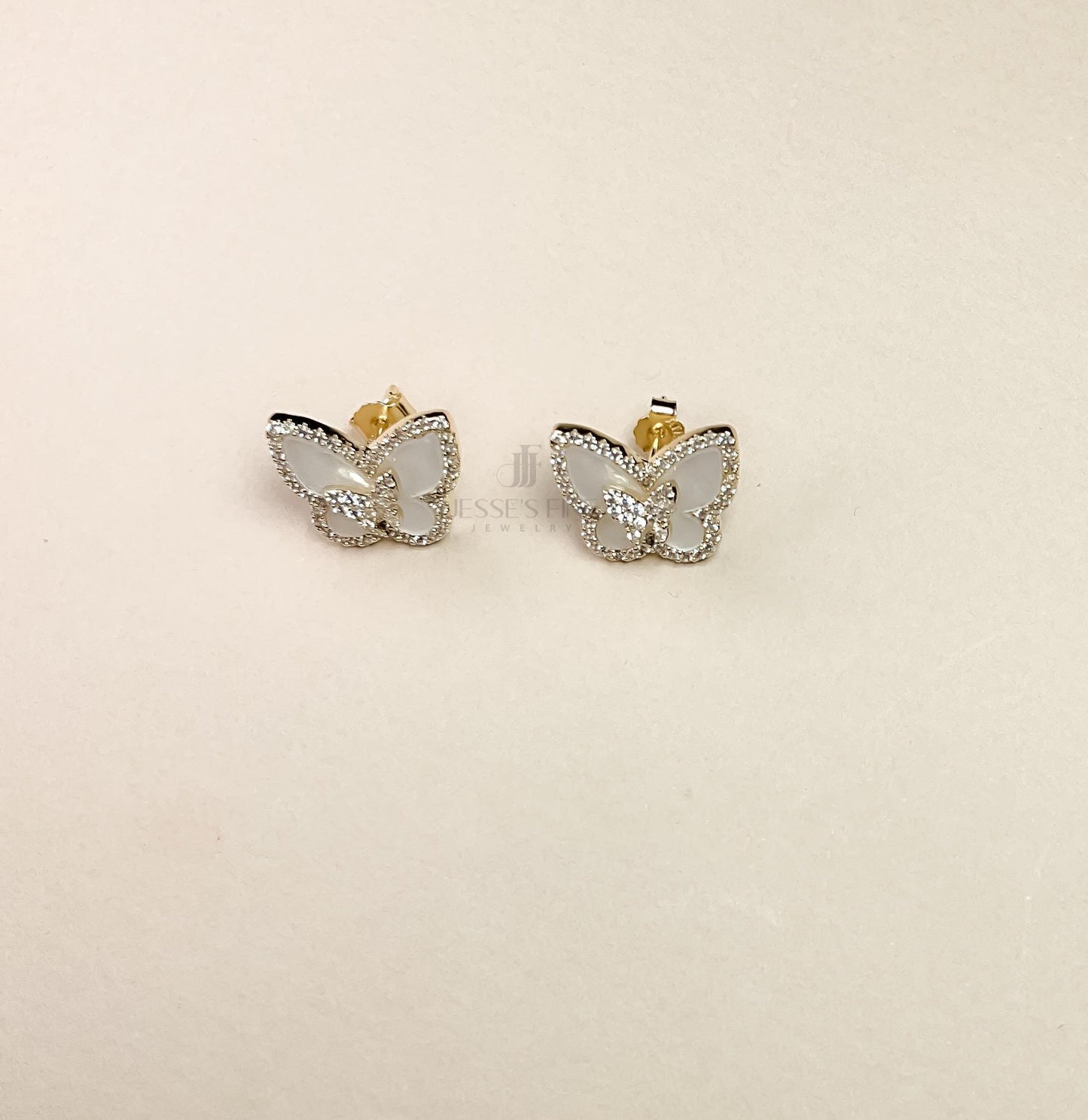 Butterfly earring with CZ stones double butterfly earring with mother of pearl earring gift for her earrings earrings for teenage girl