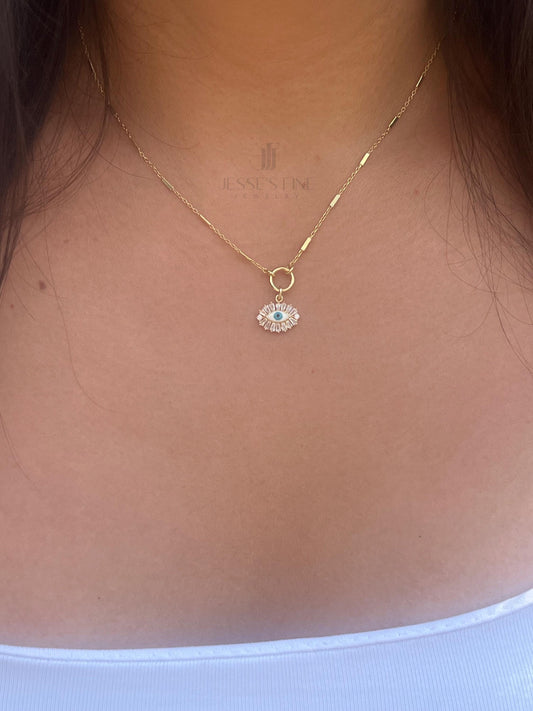 White evil eye necklace talisman white baguette CZ stone evil eye necklace dainty eye necklace for her protection evil eye amulet necklace