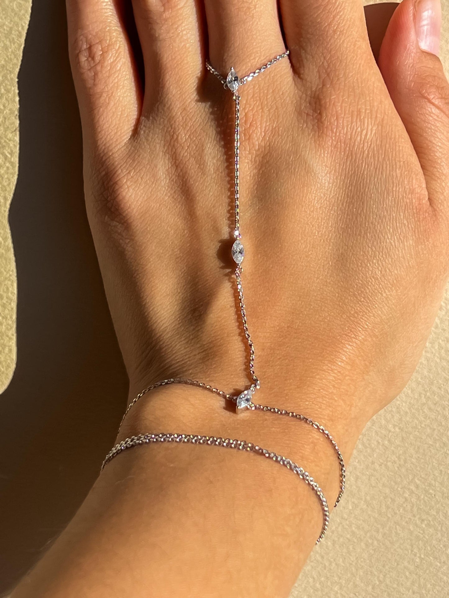 Gold double wrap dainty marquise stone handchain bracelet CZ gold plated hand chain bracelet trendy hand chain bracelet gift for her