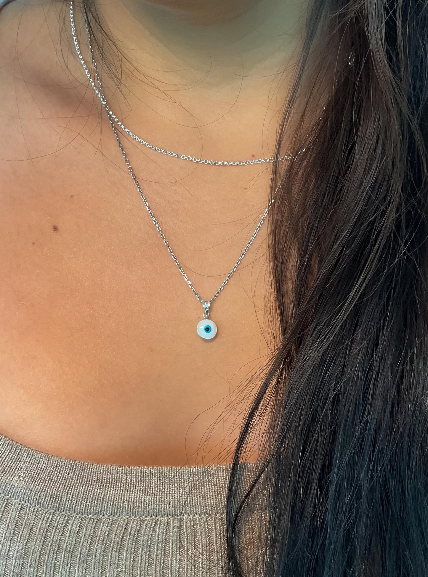 Bezel round dainty white Evil Eye puffed Pendant silver and gold plated Good Luck Round Protection Jewelry dainty Pendant amulet charm