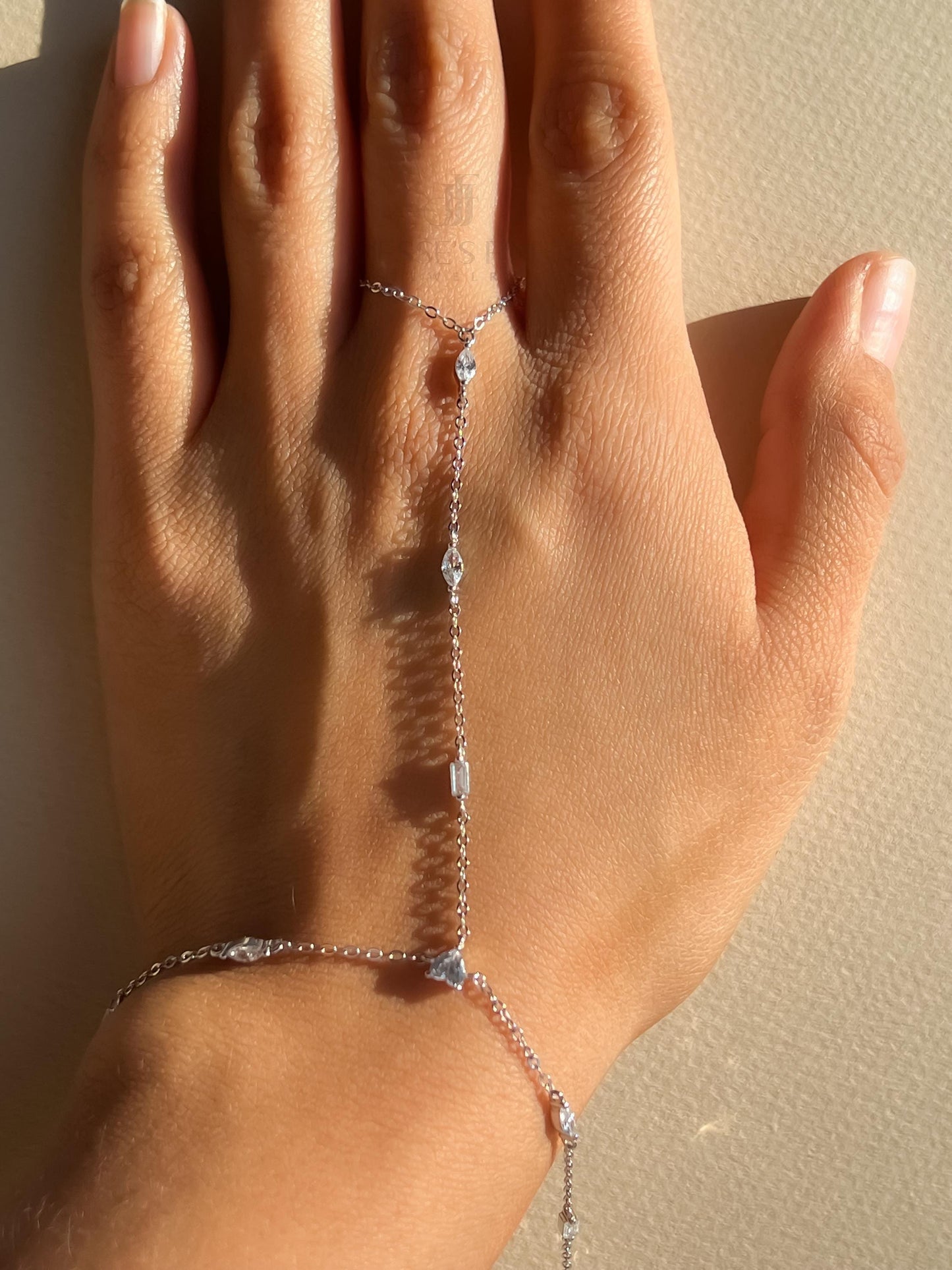 Silver dainty multi stone handchain bracelet CZ wrap sterling silver hand chain bracelet trendy hand chain bracelet gift for her 925 silver