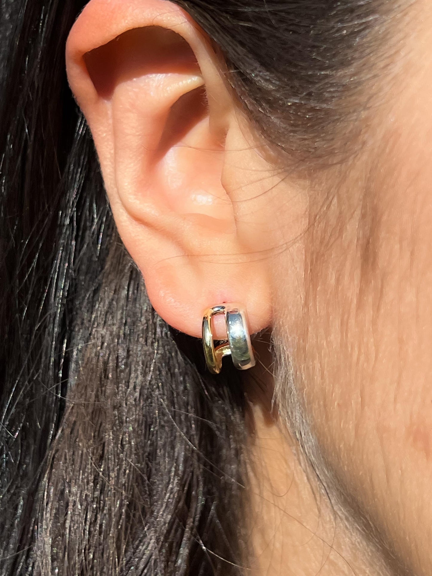 Mixed metal small hoop two tone silver and gold hoop two tone open hoop gift for friend mixed metal hoops gold plated mini open hoop