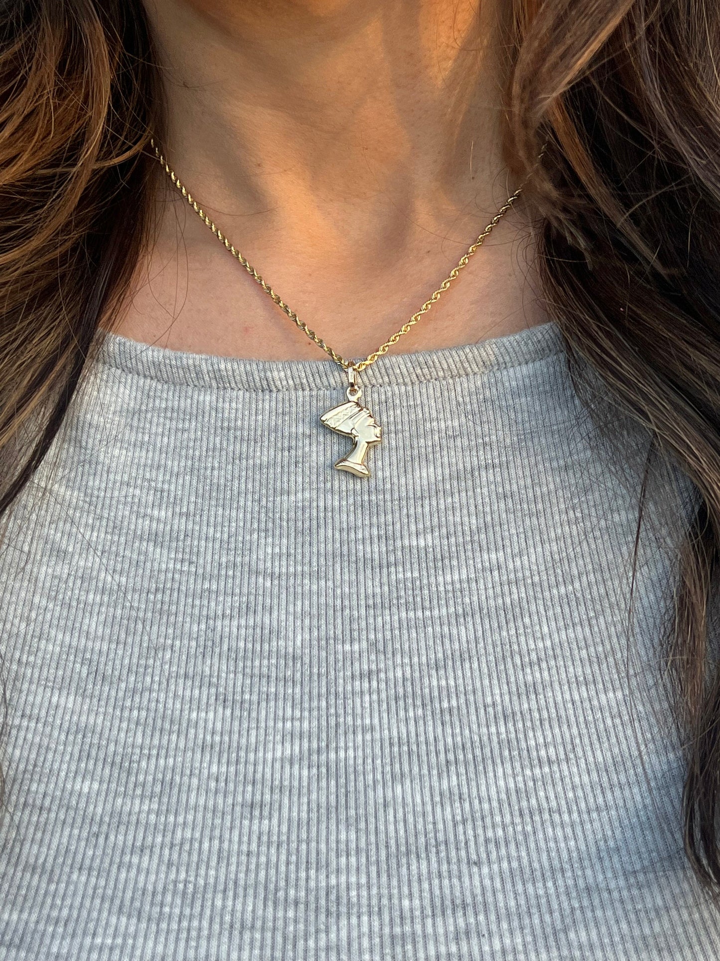 Nefertiti 3D pendant 14k yellow large gold Egyptian goddess pendant Nefertiti solid gold queen charm pendant for him Egyptian queen charm