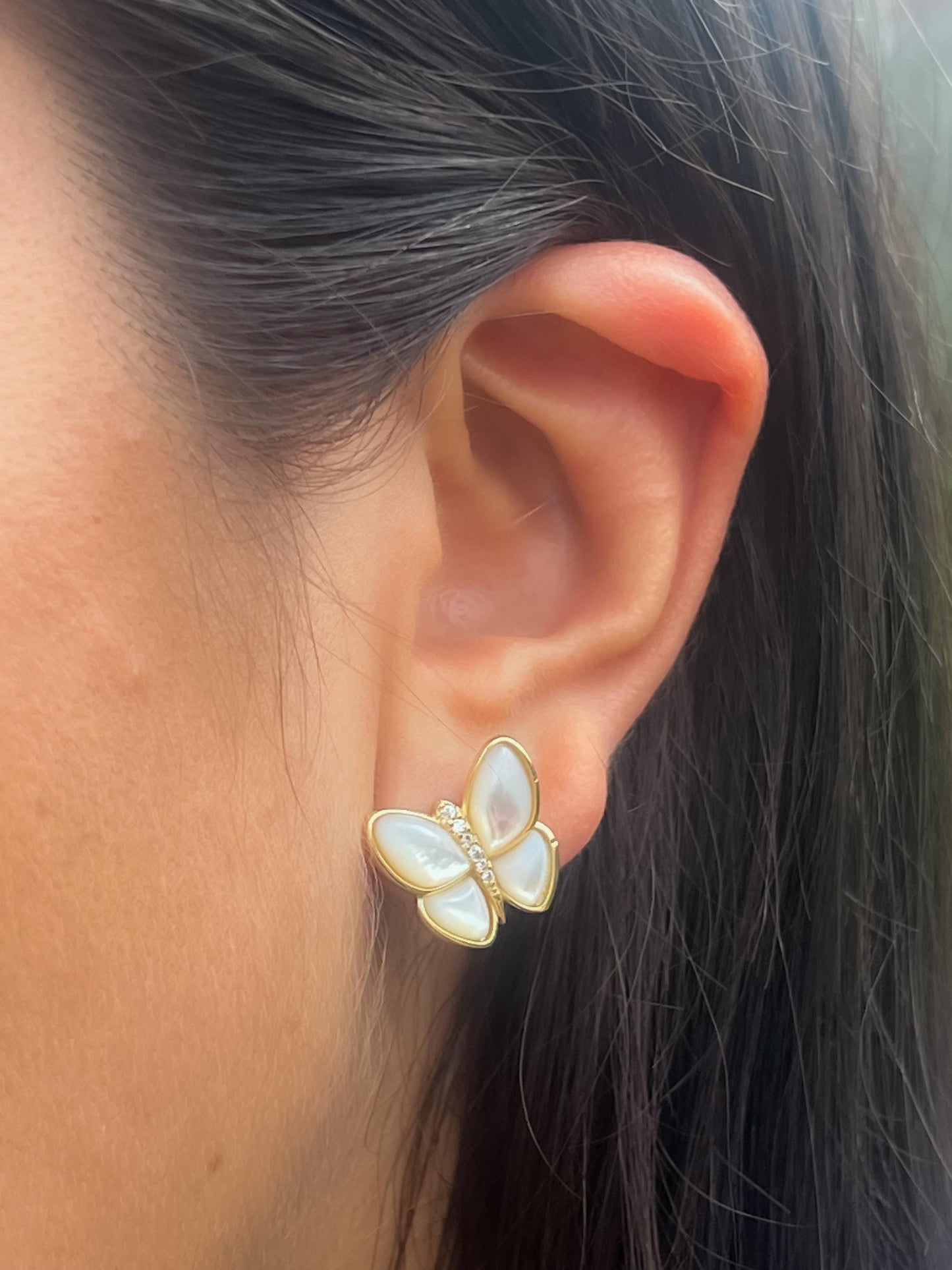 Mother of pearl Butterfly earring gold mop gold plated silver earrings for her butterfly stud earrings for girl earrings for friend mop stud