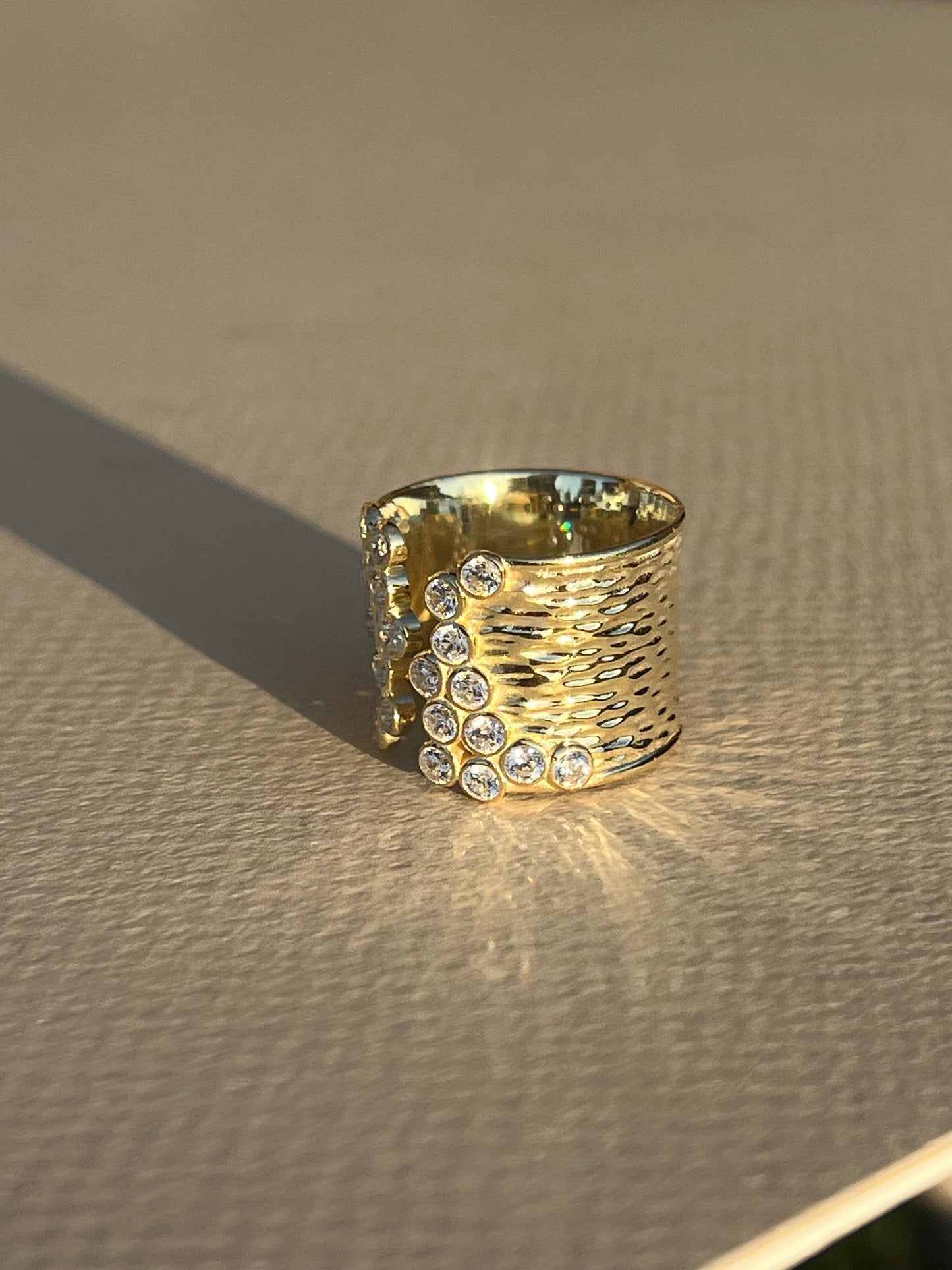 Thick hammered statement ring texture thick cigar style ring statement gold ring gift for her  western gold ring open ring adjustable ring