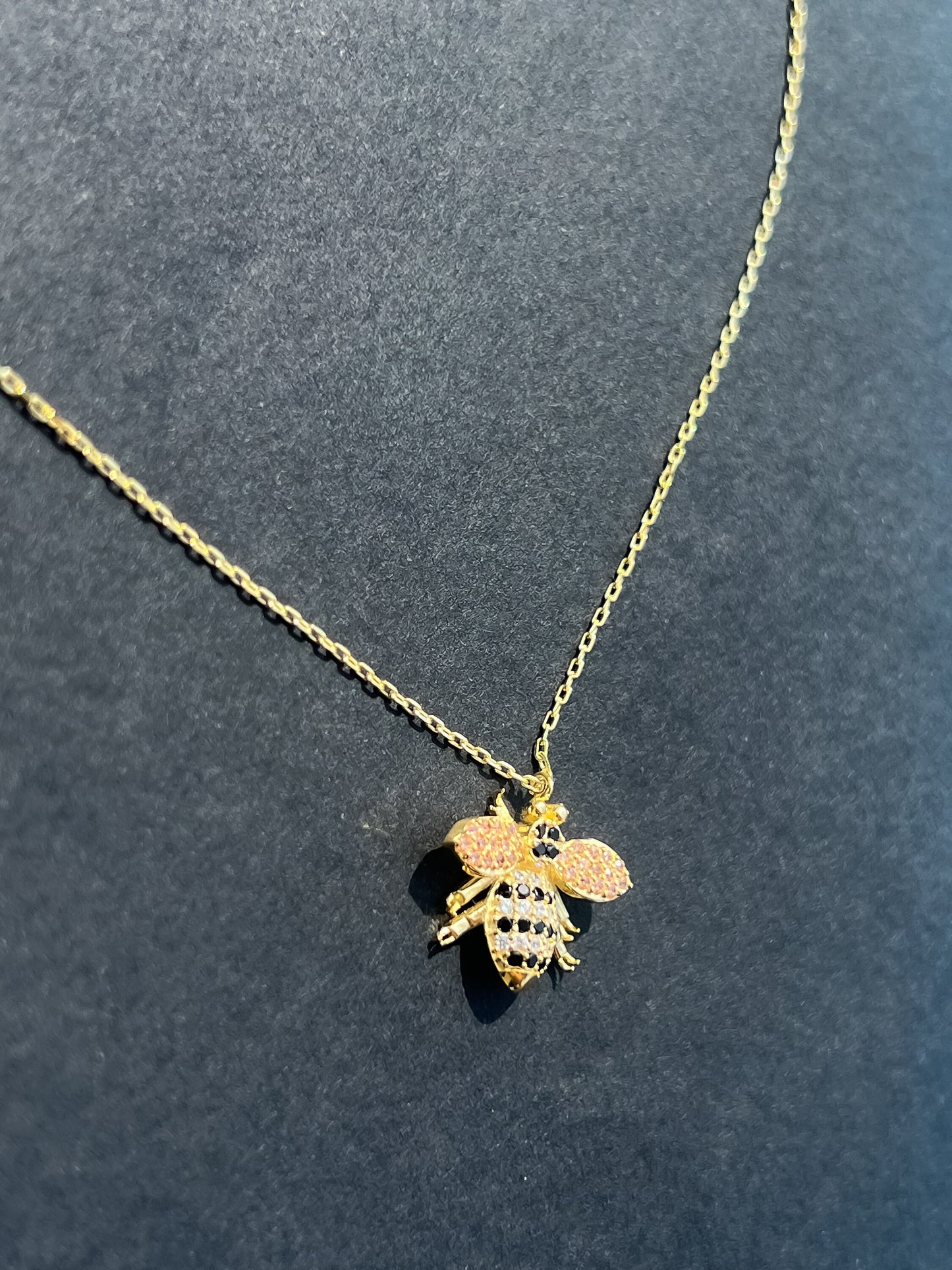 Bumblebee with black and white CZ stones dainty bee necklace animal luck charm necklace for bee lovers bee jewelry gift for young girl bee