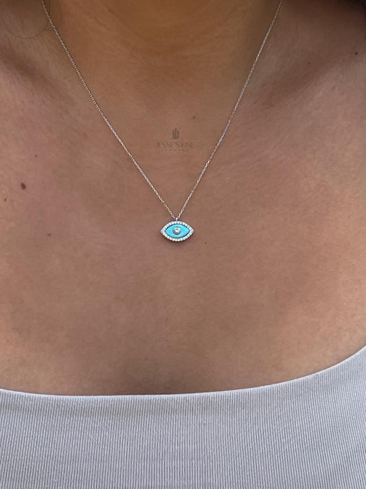 Silver light blue evil eye necklace talisman blue evil eye necklace dainty evil eye necklace for her protection baby blue evil eye amulet