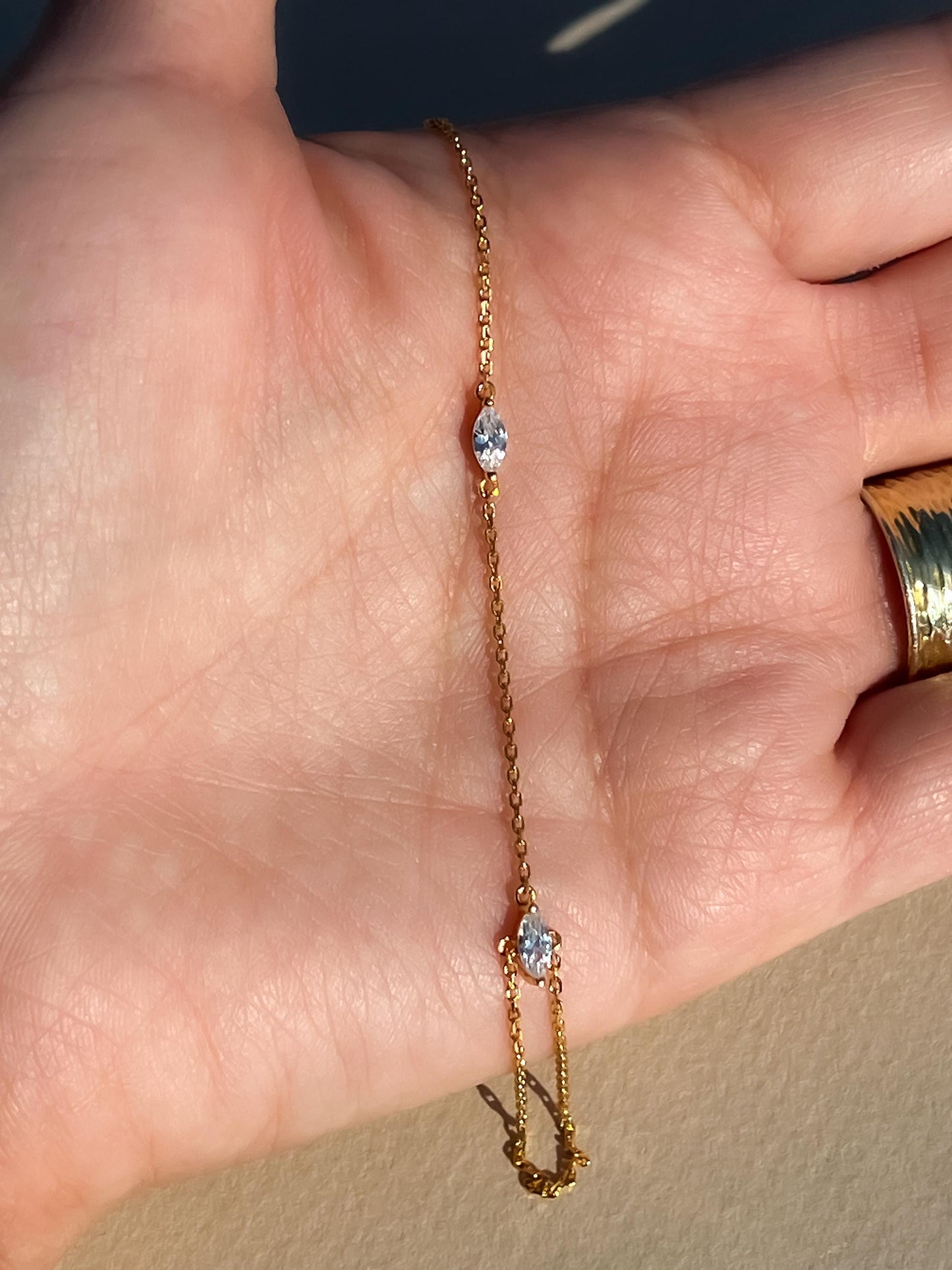 Gold double wrap dainty marquise stone handchain bracelet CZ gold plated hand chain bracelet trendy hand chain bracelet gift for her