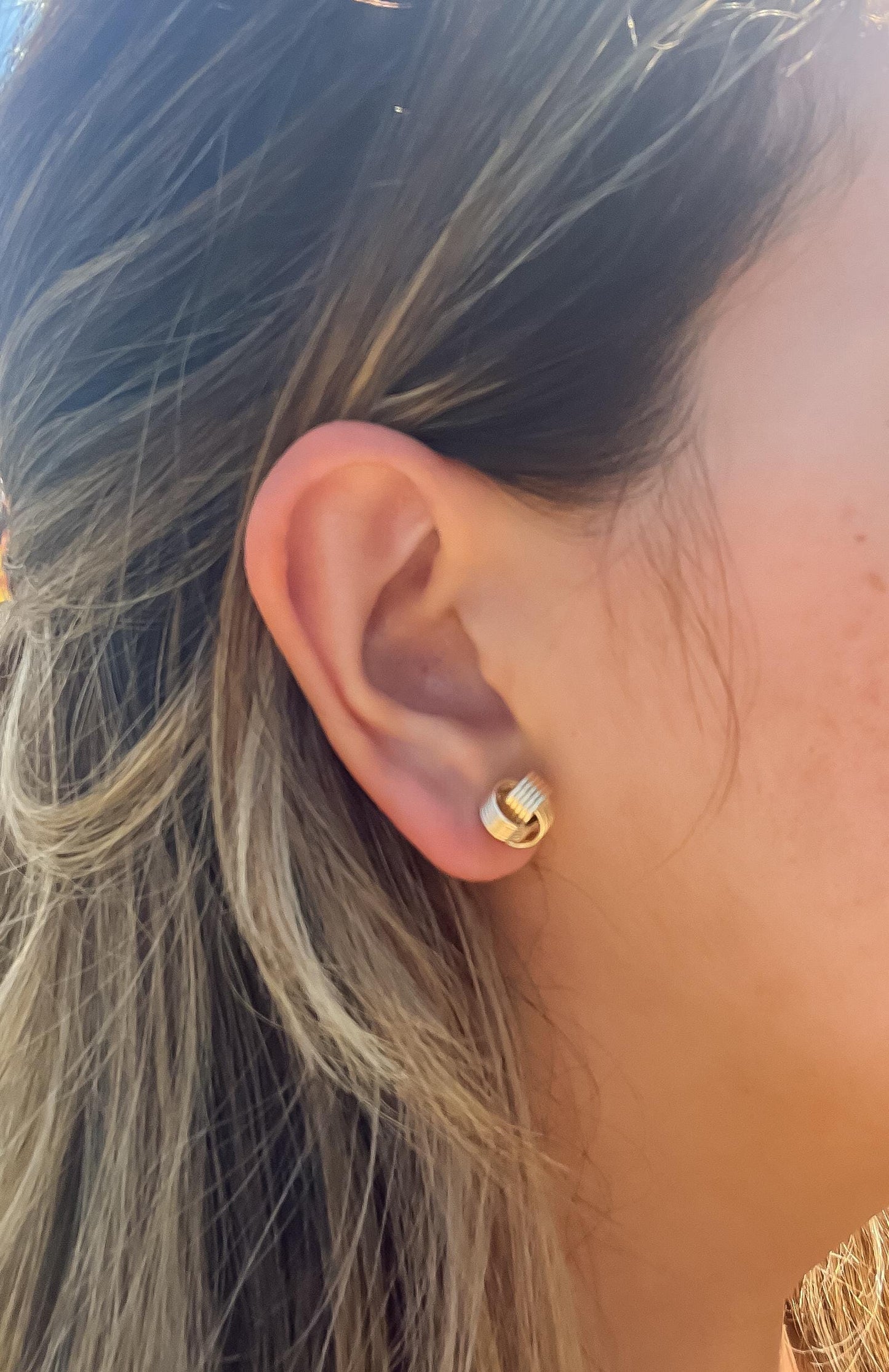 Mini real gold love knot earring three gold love knot earrings bridesmaid earring wedding day earring gift for her Italian love knot earring