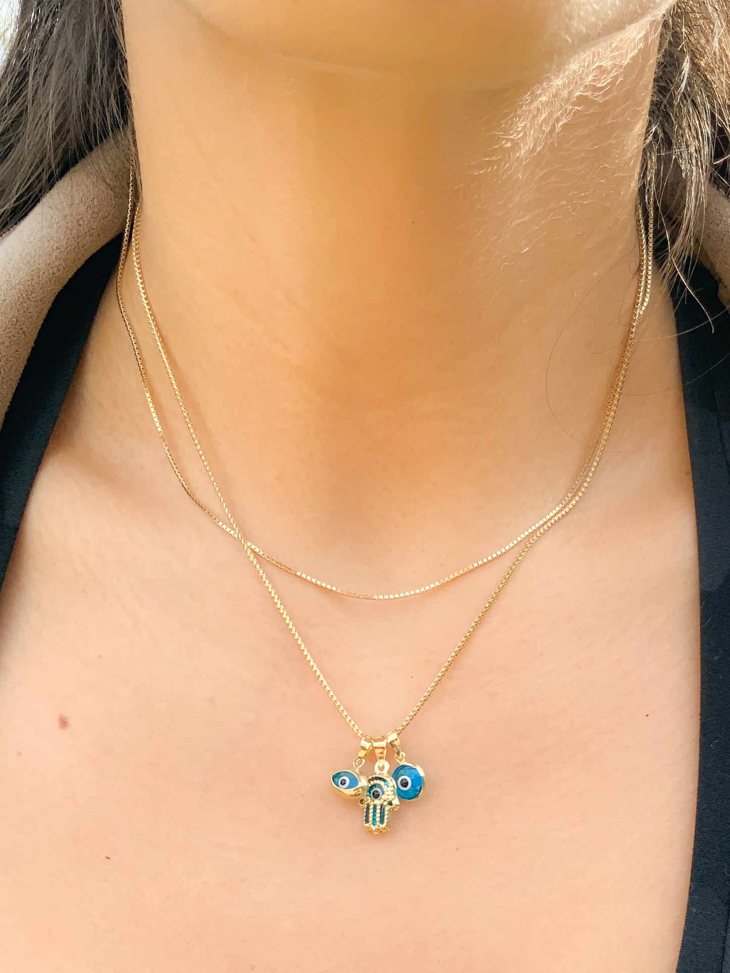 Mini round Blue Evil Eye puffed Pendant Gold Good Luck Round Protection Jewelry dainty Evil Eye Pendant gift for friend amulet pendant