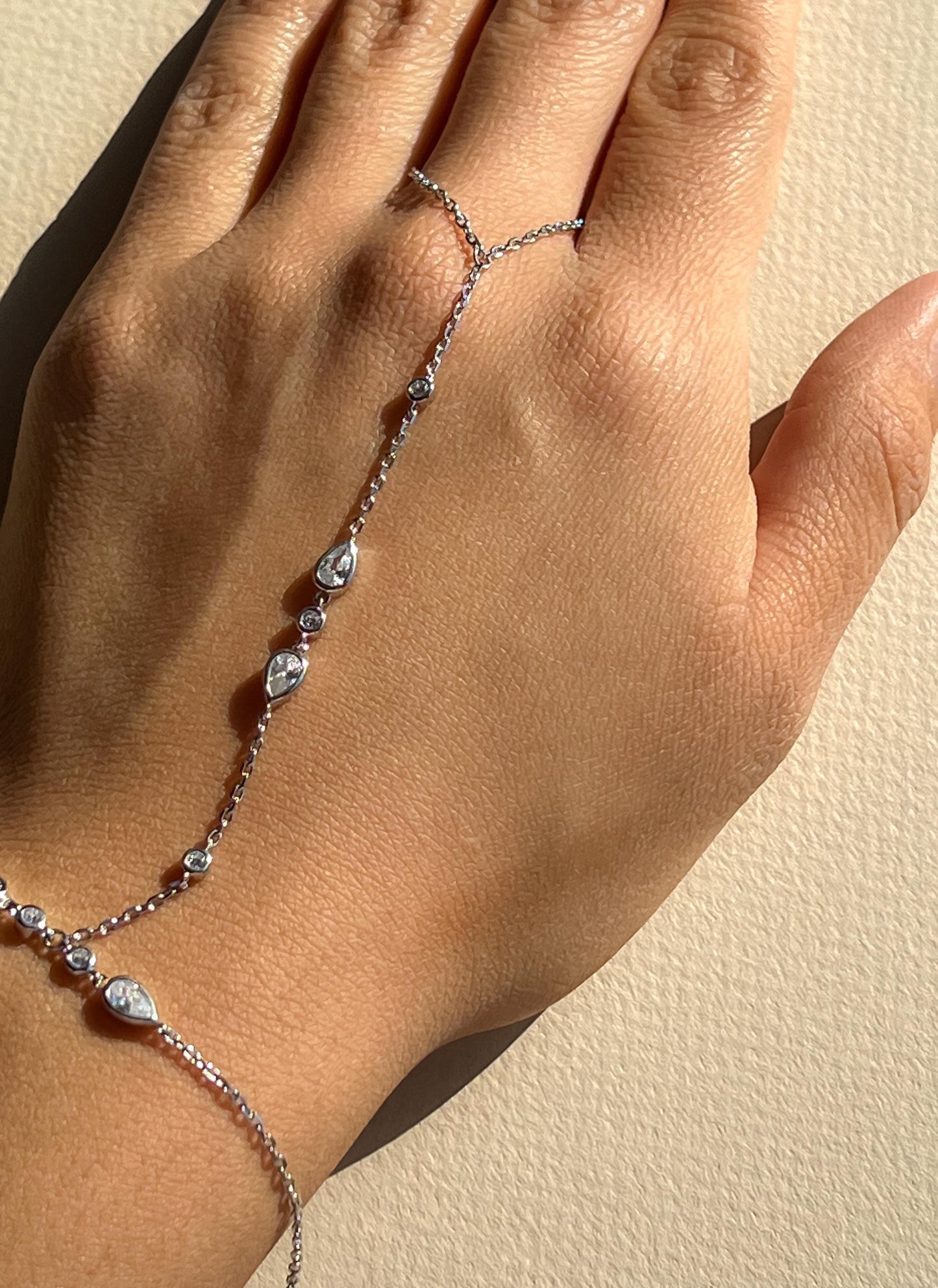 Gold Hand Chain Bridal Handchain Bracelet Silver Sahmaran Finger Bracelet Dainty Hand Chain Bracelet Bezel CZ stone Handchain bezel pear cz