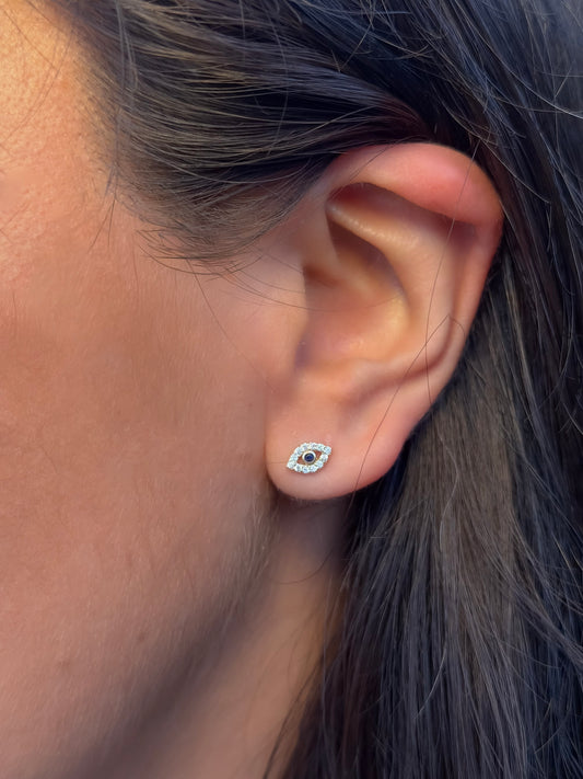Dainty 10k gold evil eye stud