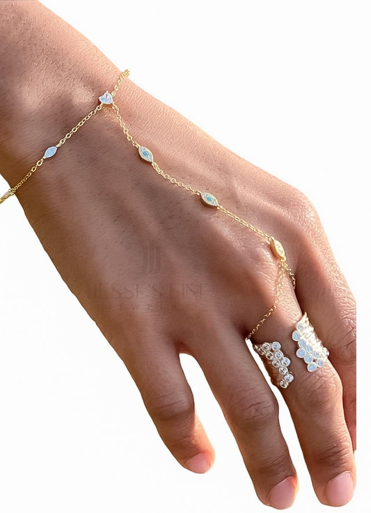 Turquoise evil eye dainty multi stone handchain bracelet CZ evil eye silver hand chain bracelet trendy hand chain bracelet gift for girl