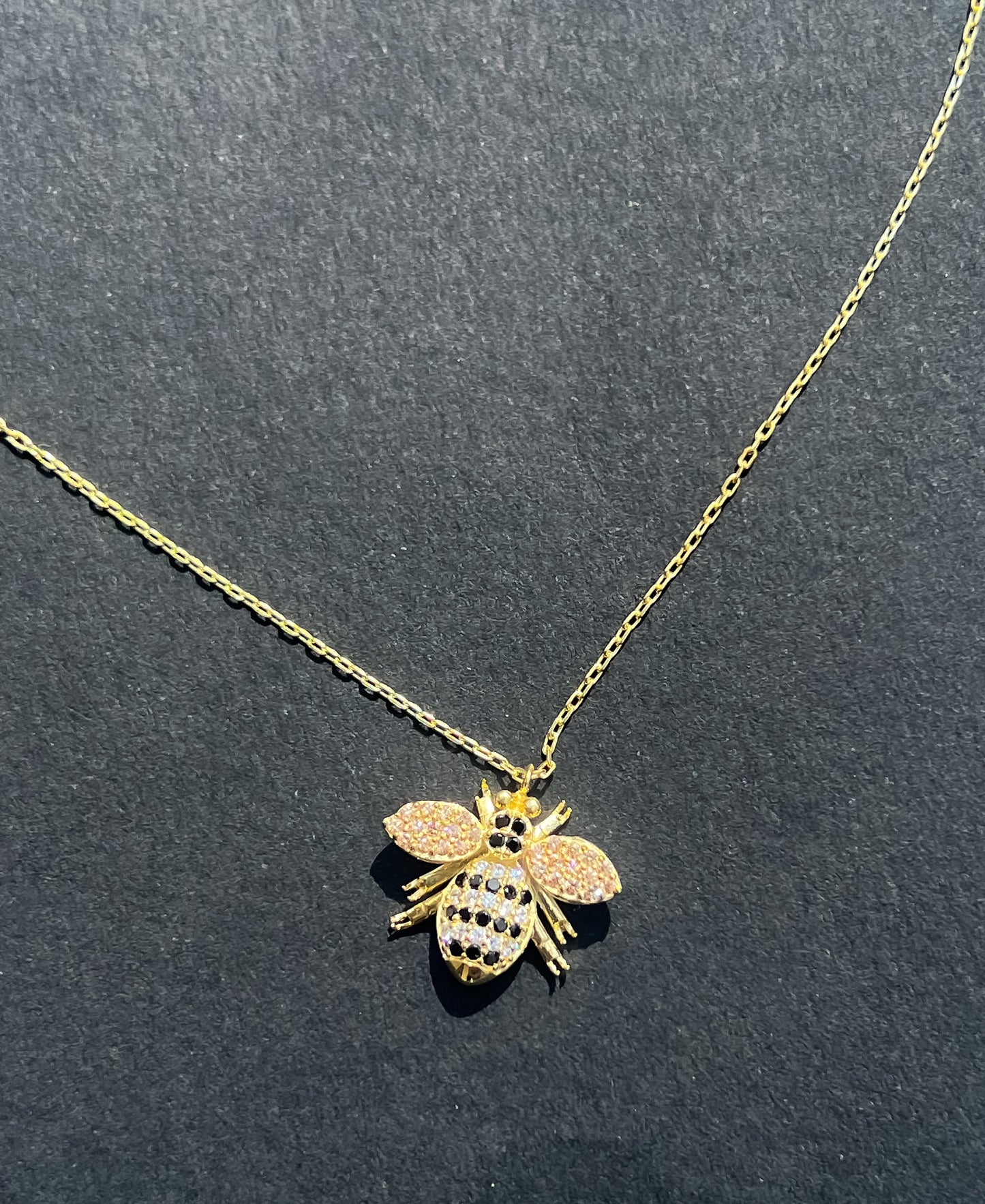 Bumblebee with black and white CZ stones dainty bee necklace animal luck charm necklace for bee lovers bee jewelry gift for young girl bee