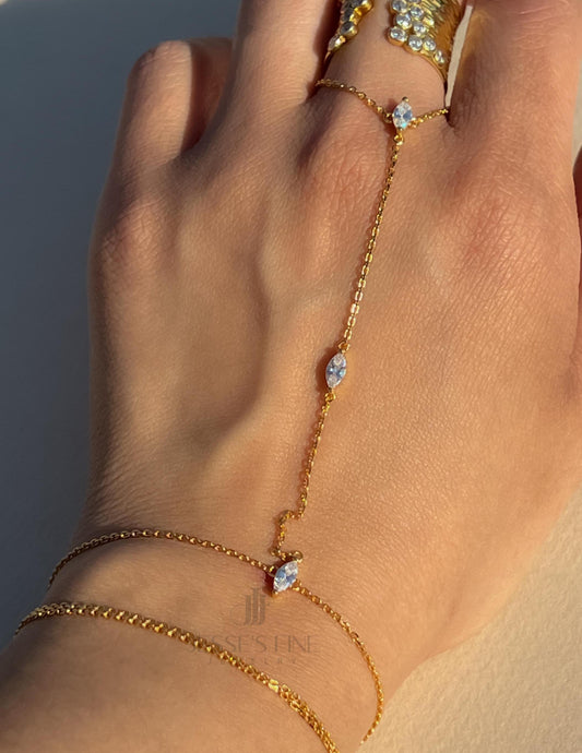 Gold double wrap dainty marquise stone handchain bracelet CZ gold plated hand chain bracelet trendy hand chain bracelet gift for her